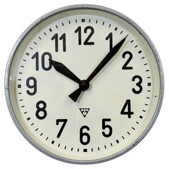 Large Grey Industrial Wall Clock from Pragotron, 1960s