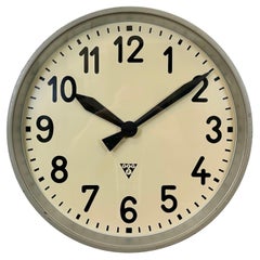 Large Grey Industrial Wall Clock from Pragotron, 1960s