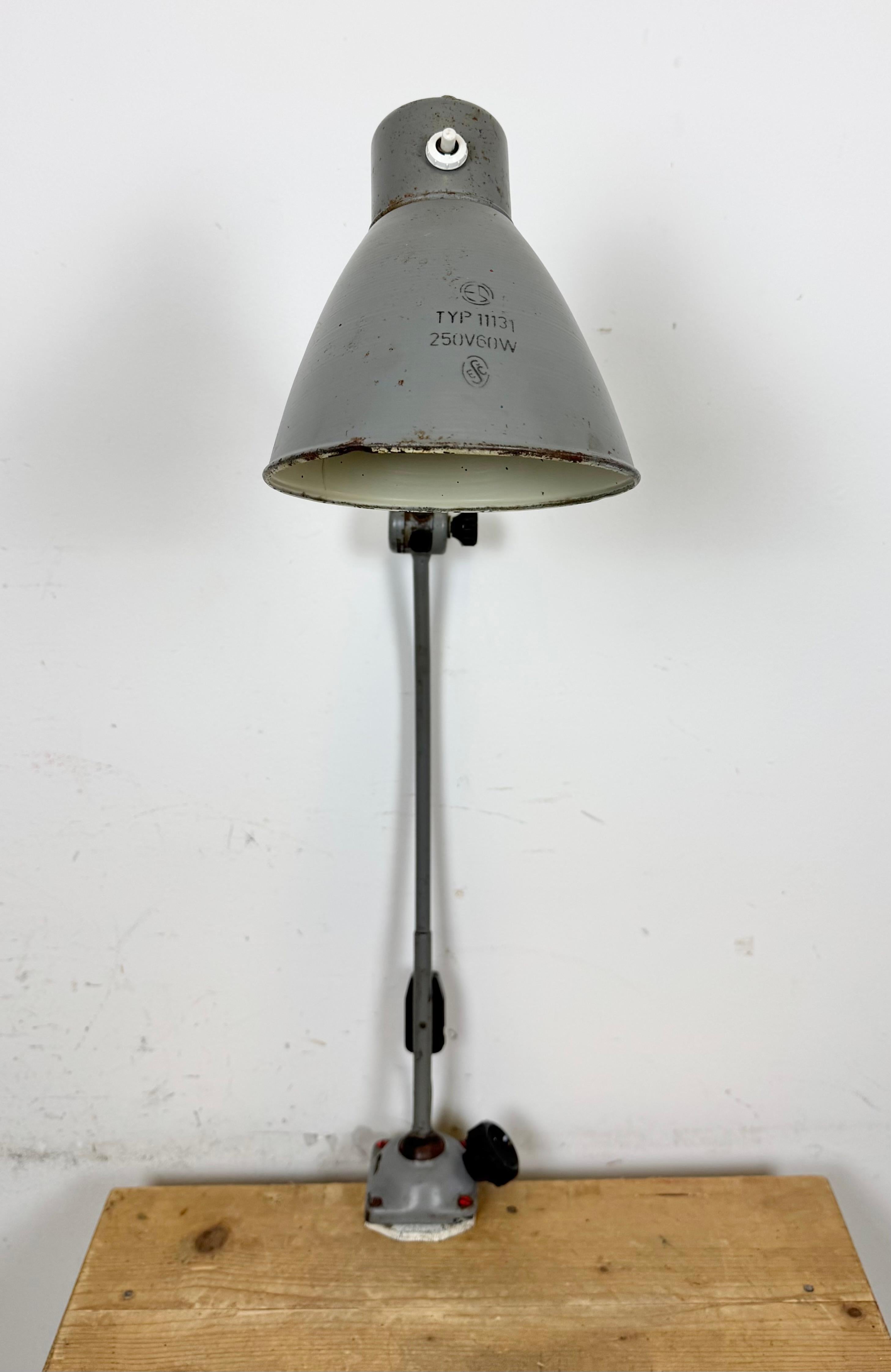 Large Grey Industrial Workshop Table Lamp, 1960s For Sale 11