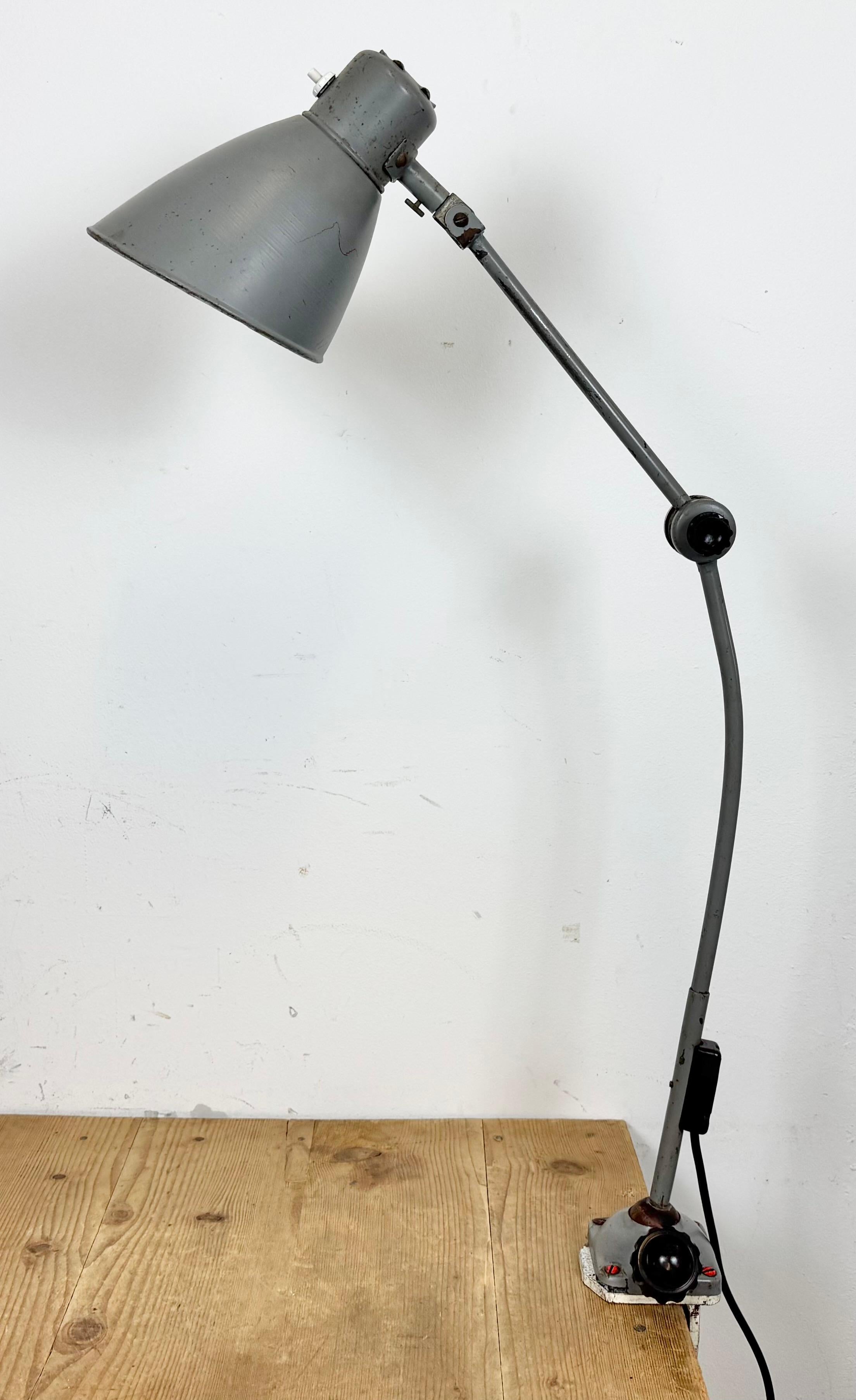 Czech Large Grey Industrial Workshop Table Lamp, 1960s For Sale