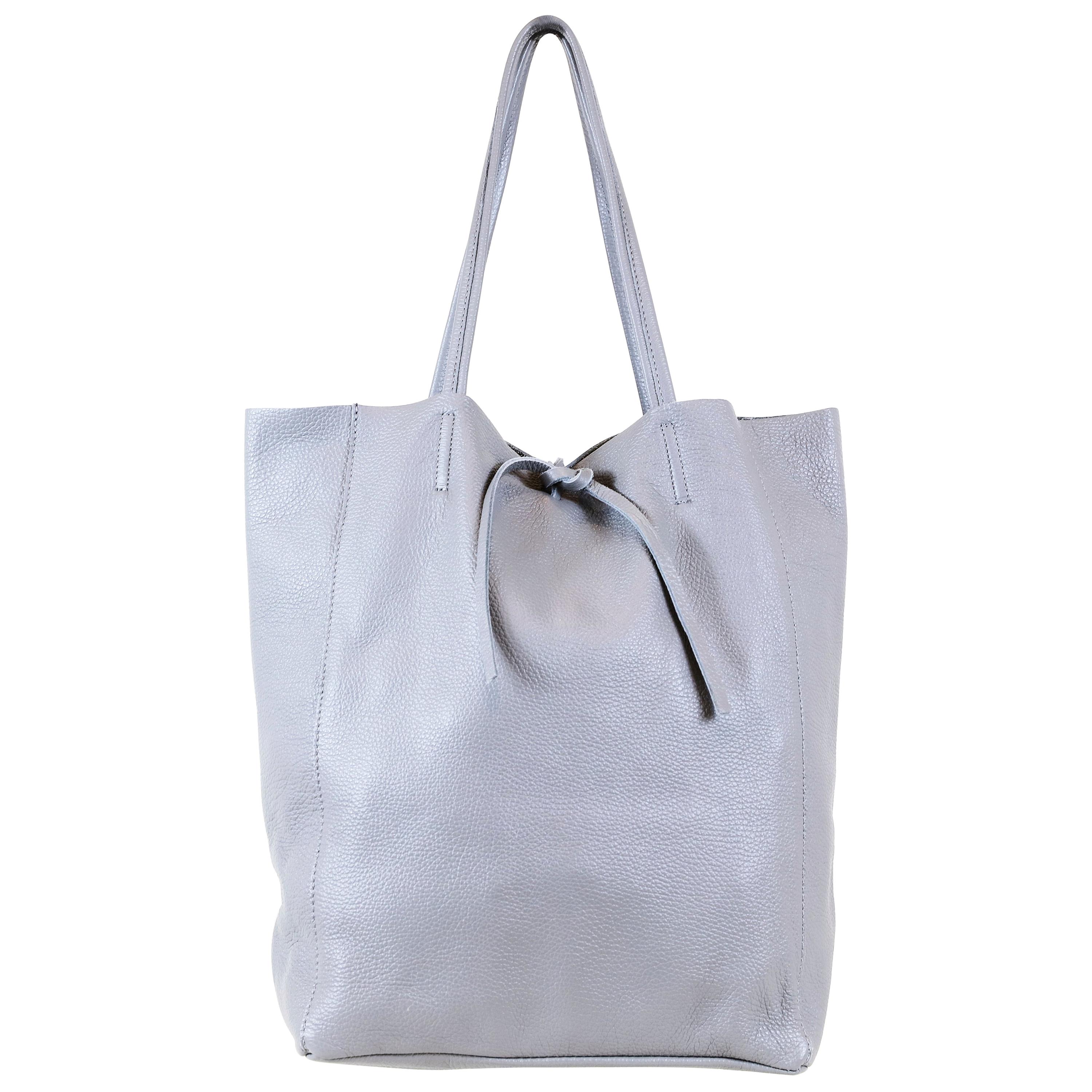 Large Grey Italian Leather Tote at 1stDibs