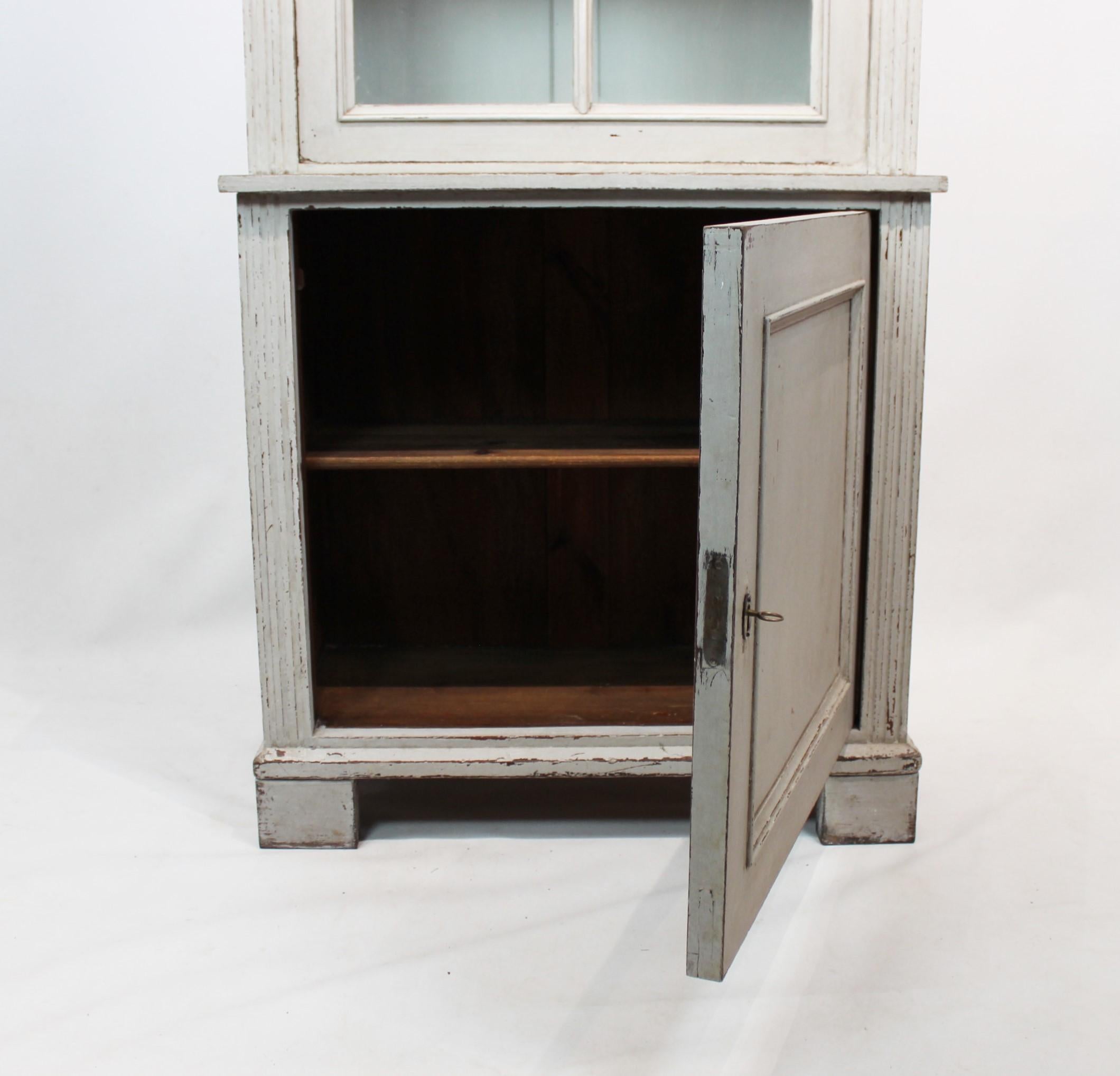 Mid-19th Century Large Grey Painted Gustavian Glass Cabinet from circa 1860s