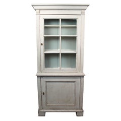 Antique Large Grey Painted Gustavian Glass Cabinet from circa 1860s