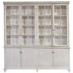 20th Century Grey-Painted Gustavian-Style Glass-Front Bookcase Cabinet, Sweden