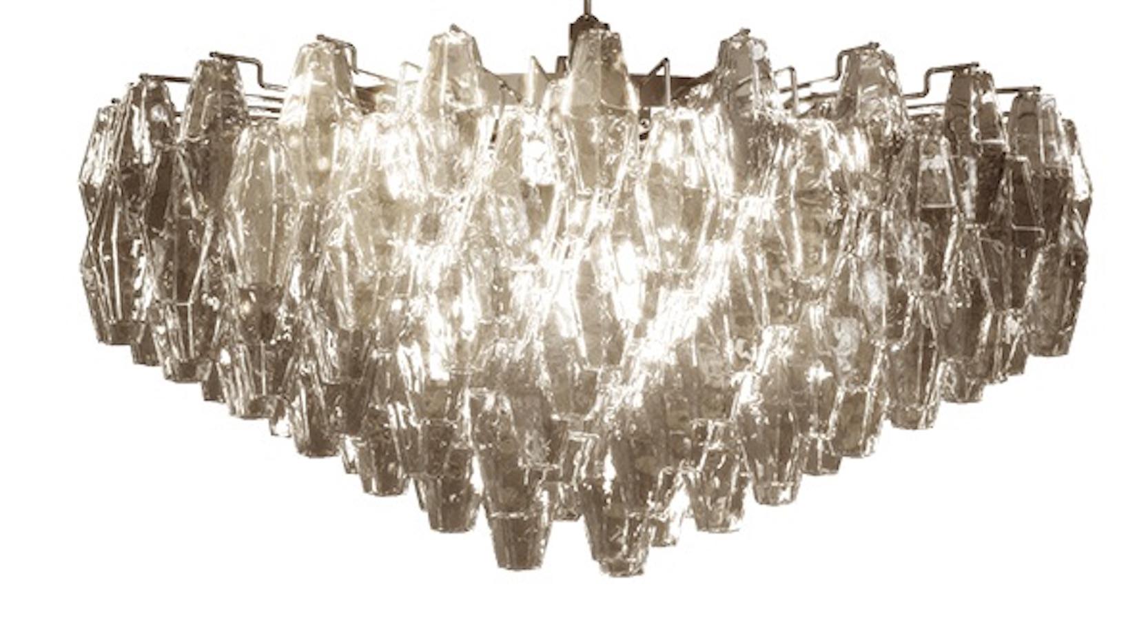 Plafón Grande de Cristal de Murano Poliedri Gris Estilo Carlo Scarpa