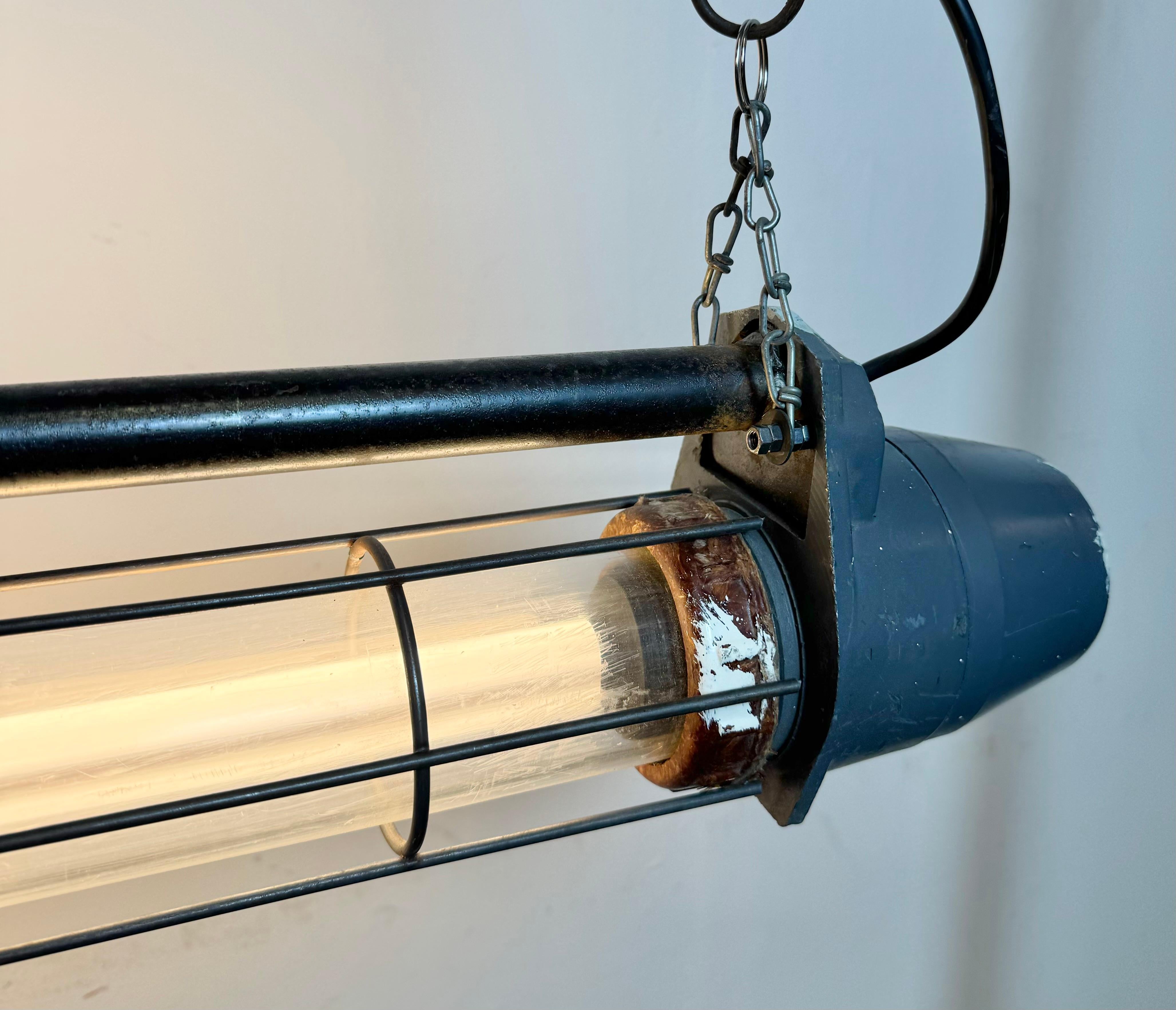 Large Grey Soviet Industrial Hanging Tube Light, 1970s For Sale 6
