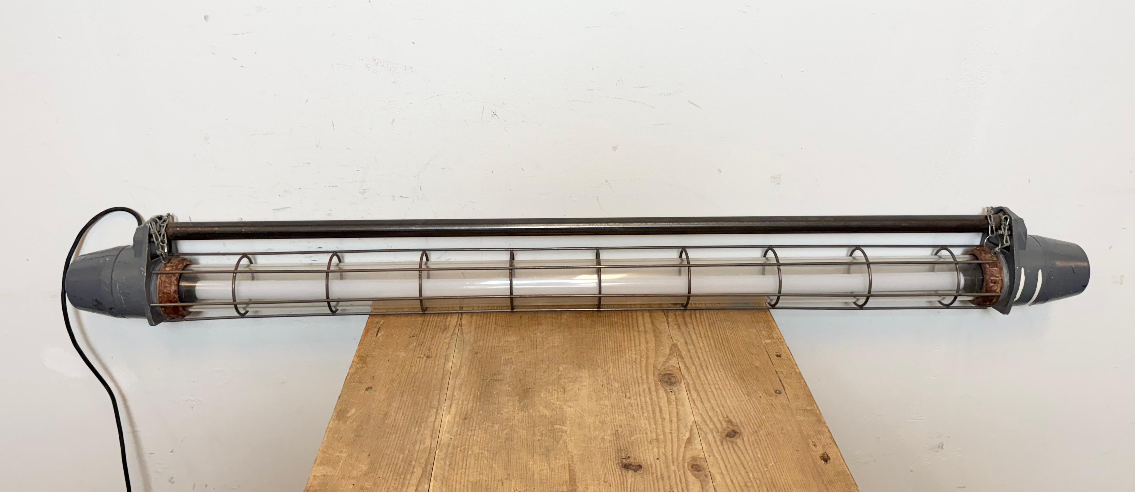 Large Grey Soviet Industrial Hanging Tube Light, 1970s For Sale 7