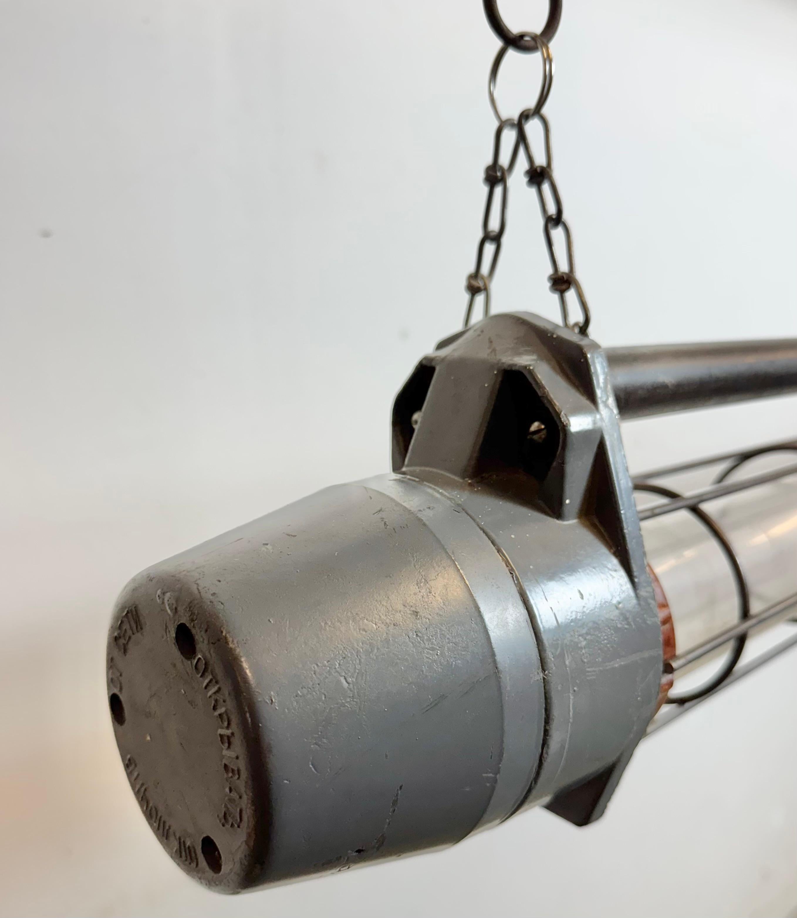 Late 20th Century Large Grey Soviet Industrial Hanging Tube Light, 1970s For Sale