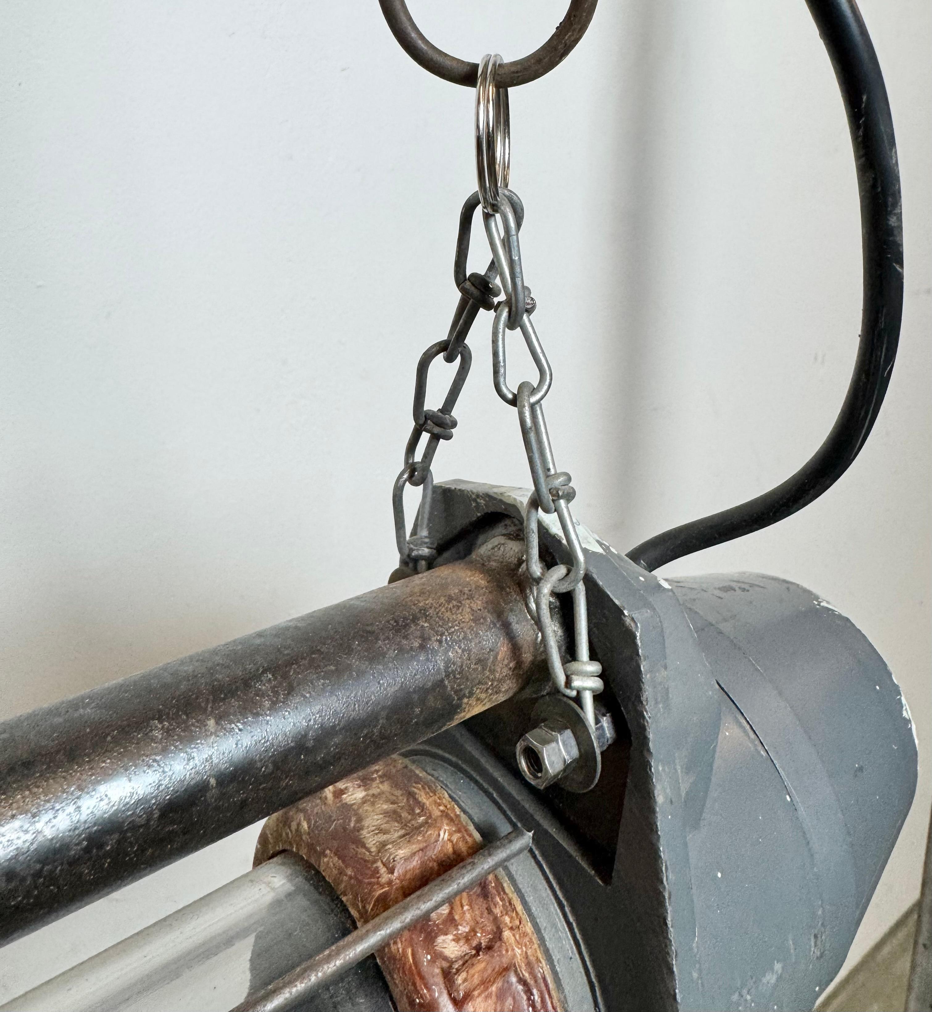 Aluminum Large Grey Soviet Industrial Hanging Tube Light, 1970s For Sale
