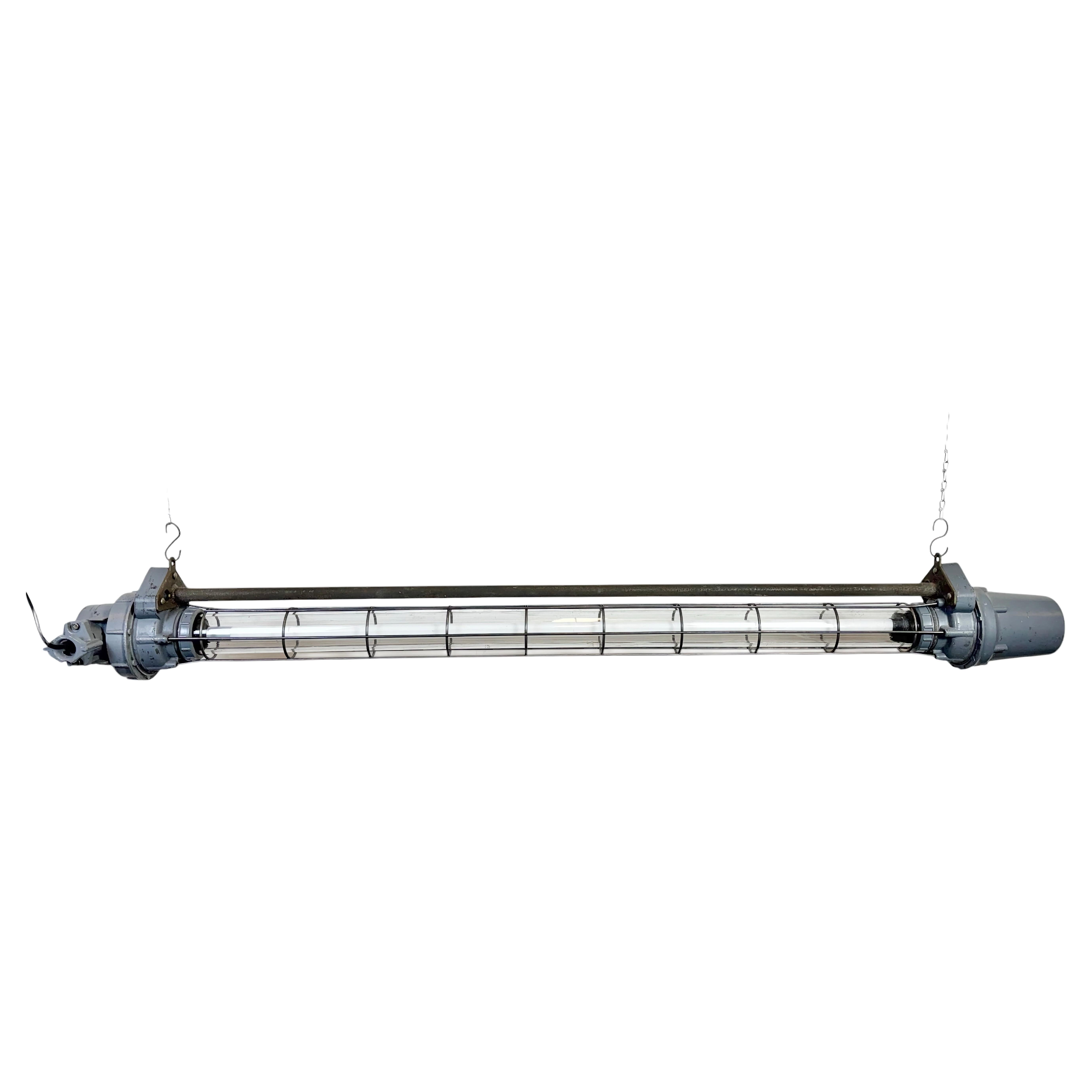 Large Grey Soviet Industrial Hanging Tube Light, 1970s