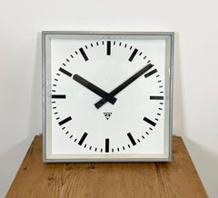 Large Grey Square Wall Clock from Pragotron, 1960s