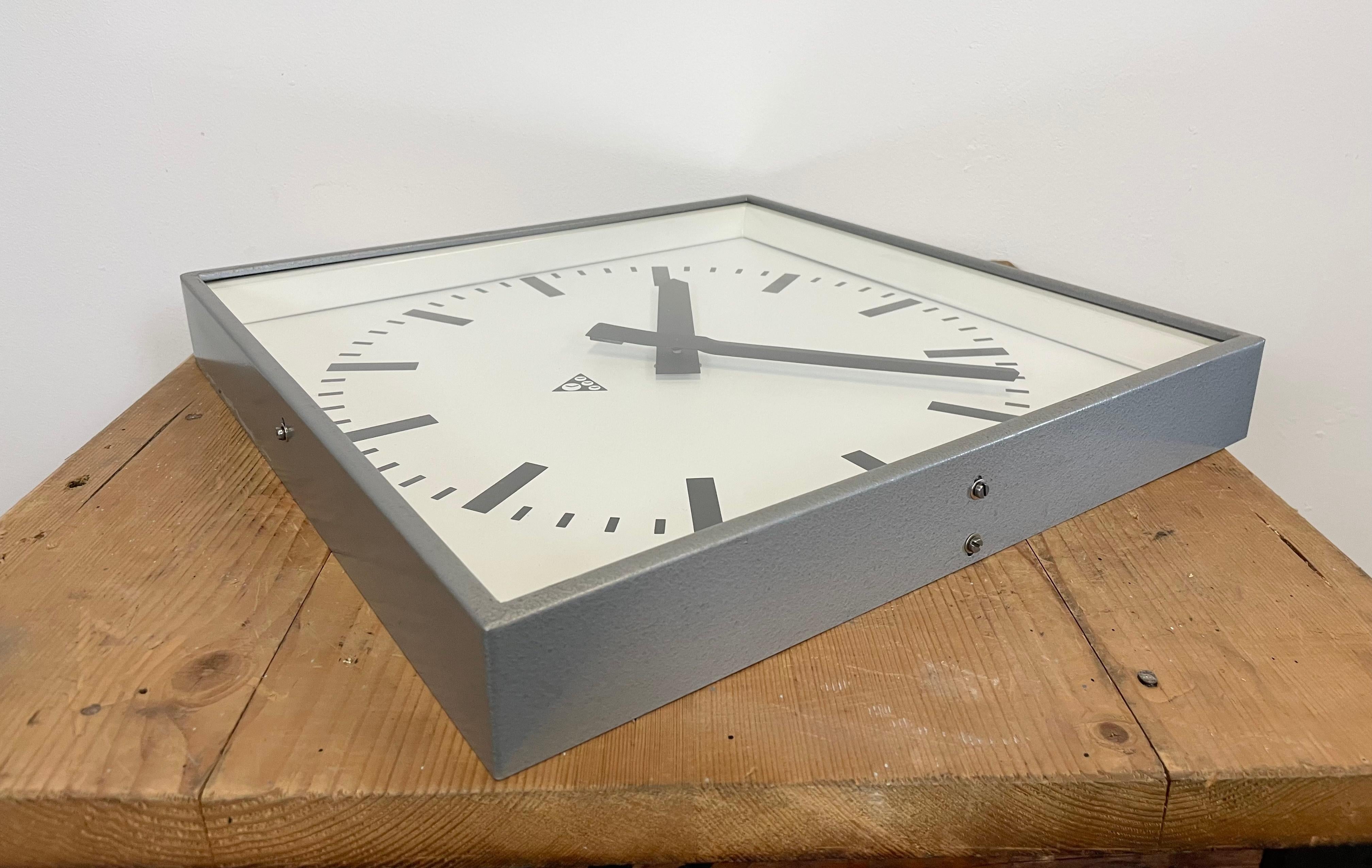 Mid-20th Century Large Grey Square Wall Clock from Pragotron, 1960s