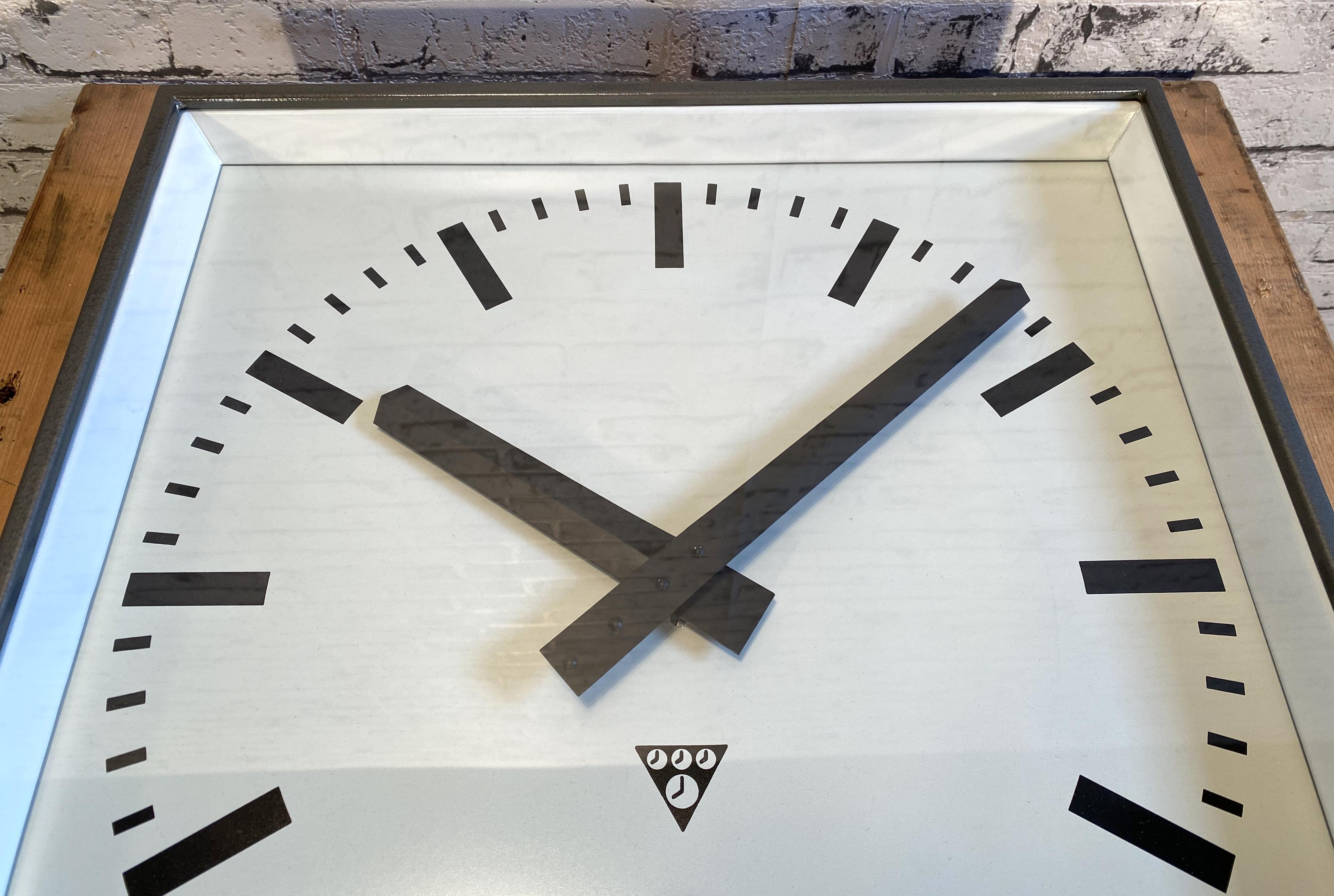 Large Grey Square Wall Clock From Pragotron, 1960s 1