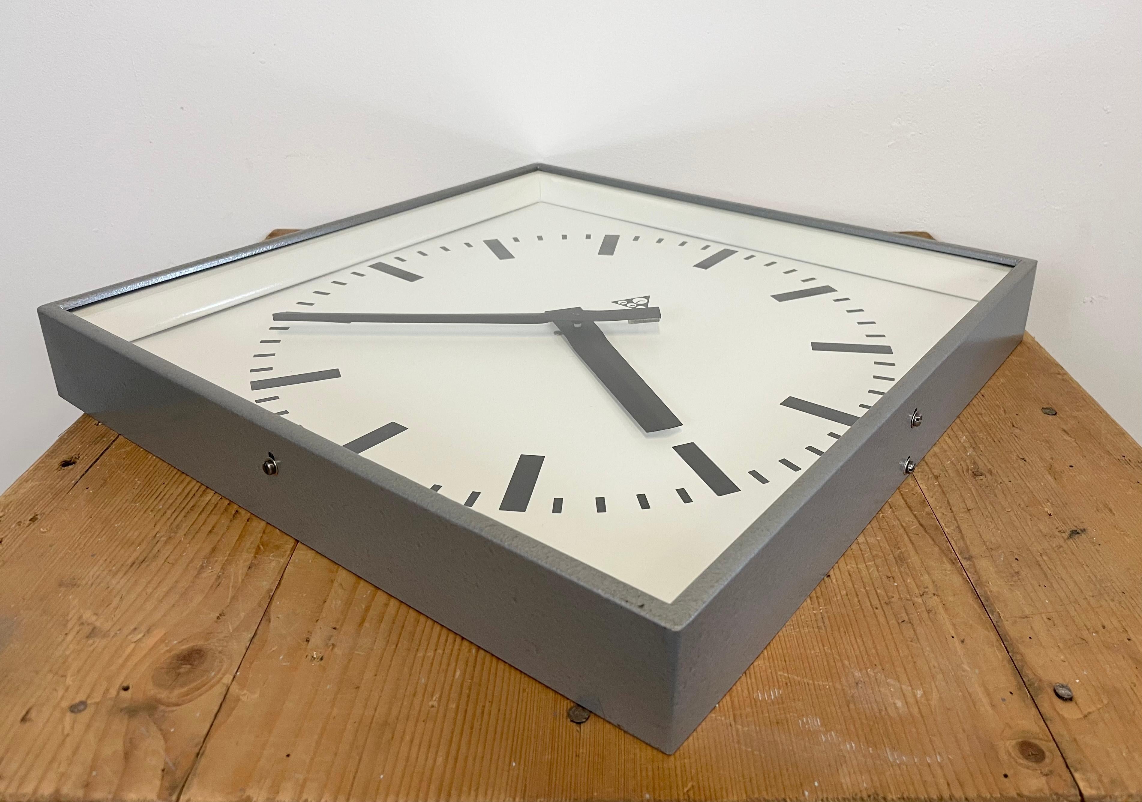 Large Grey Square Wall Clock from Pragotron, 1960s 1