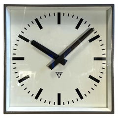 Retro Large Grey Square Wall Clock From Pragotron, 1960s