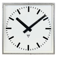 Retro Large Grey Square Wall Clock from Pragotron, 1960s