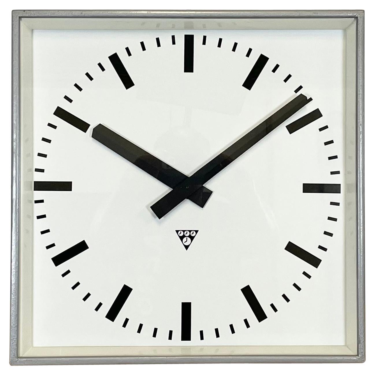 Large Grey Square Wall Clock from Pragotron, 1960s