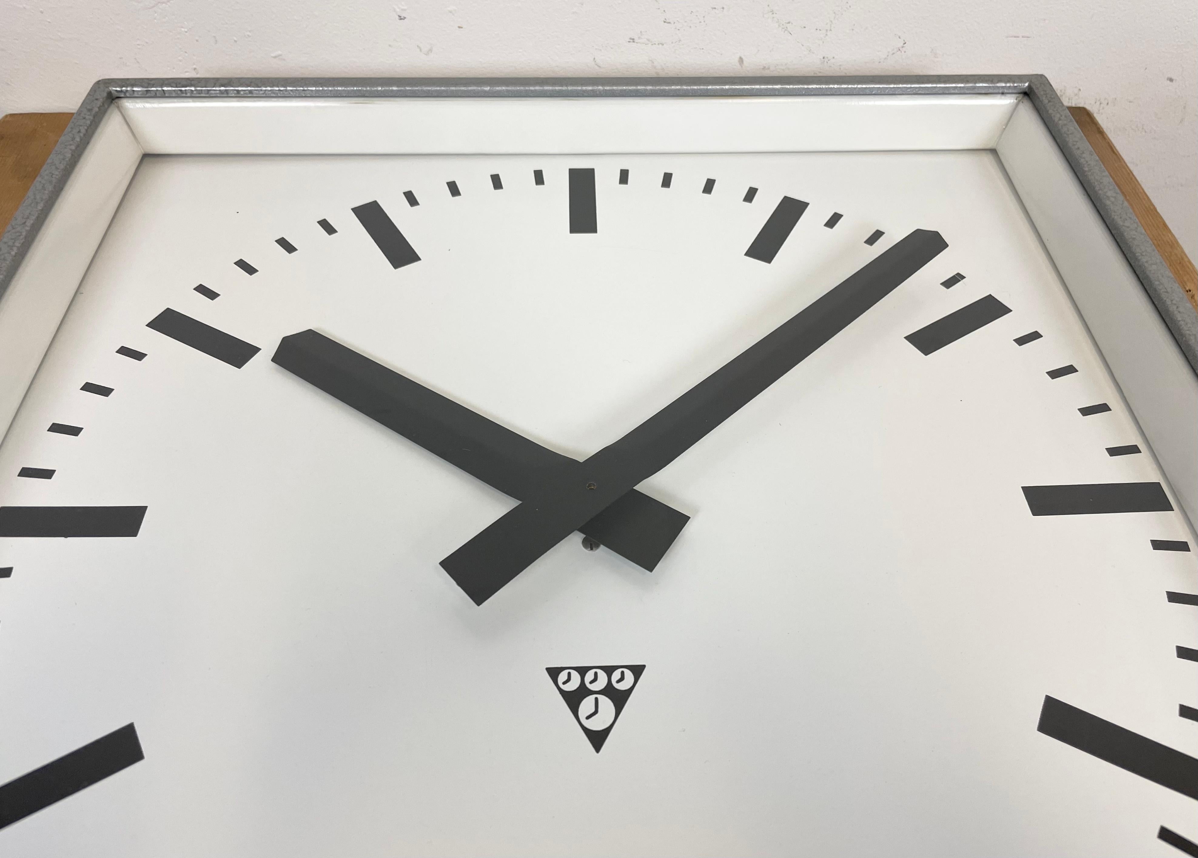 Aluminum Large Grey Square Wall Clock from Pragotron, 1970s For Sale