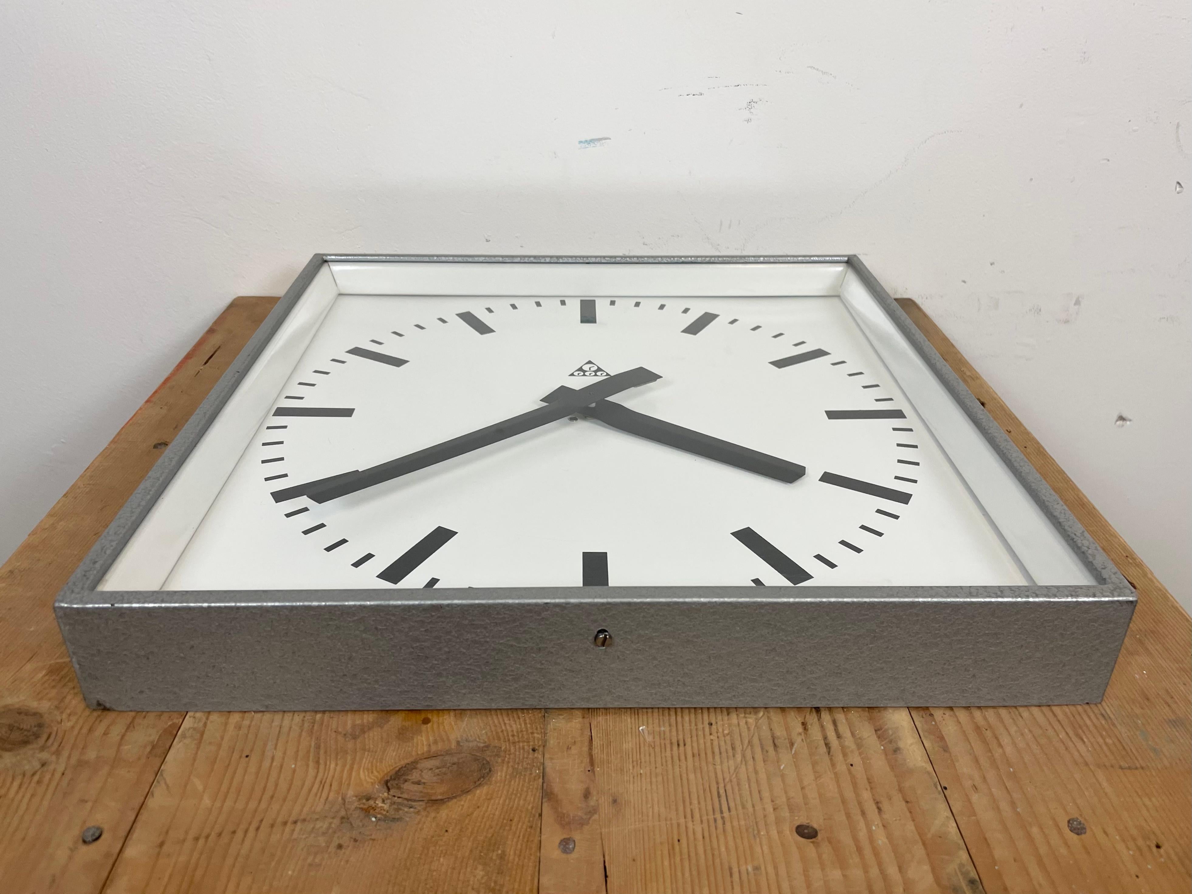 Large Grey Square Wall Clock from Pragotron, 1970s For Sale 1