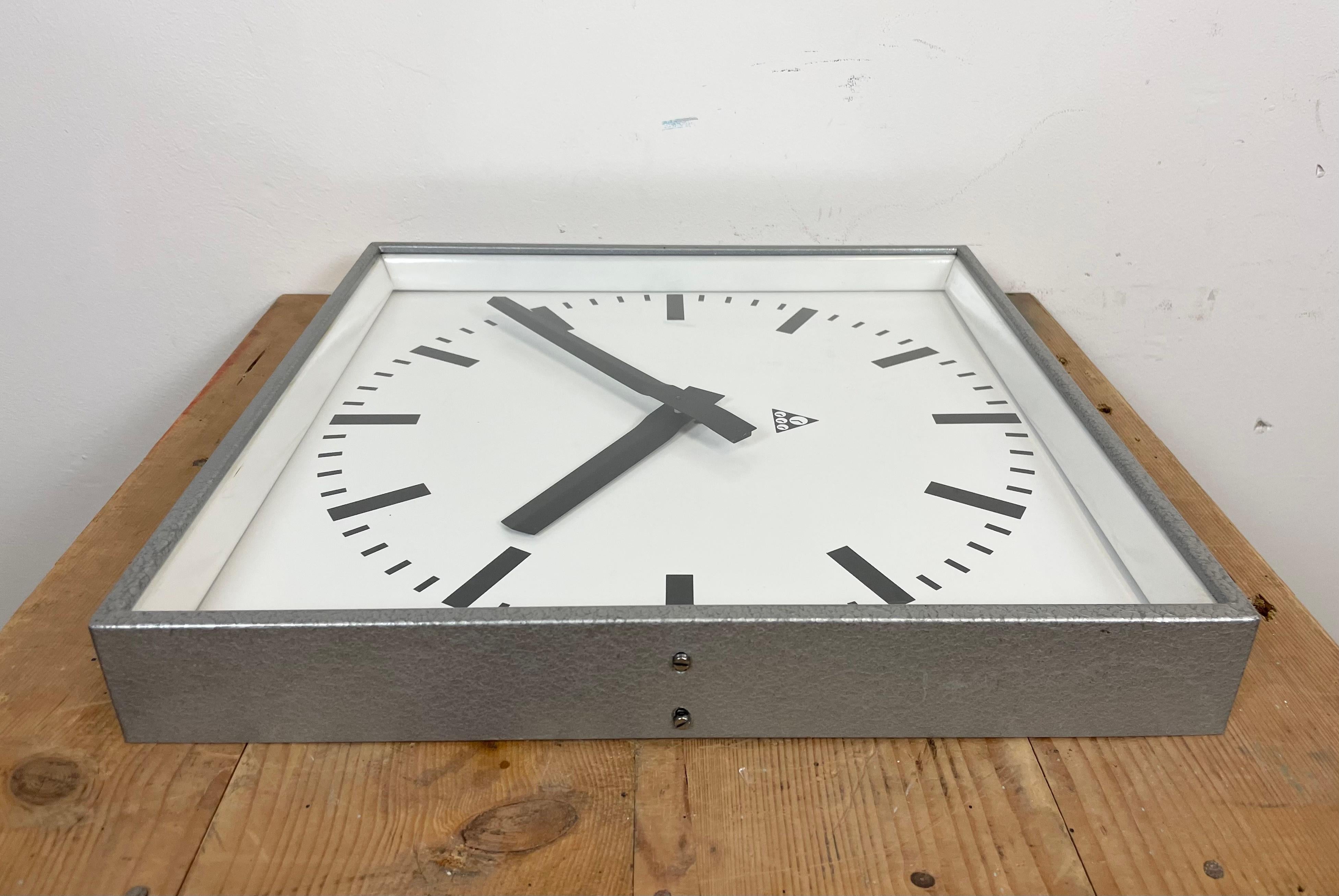 Large Grey Square Wall Clock from Pragotron, 1970s For Sale 2