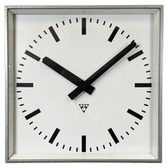 Vintage Large Grey Square Wall Clock from Pragotron, 1970s
