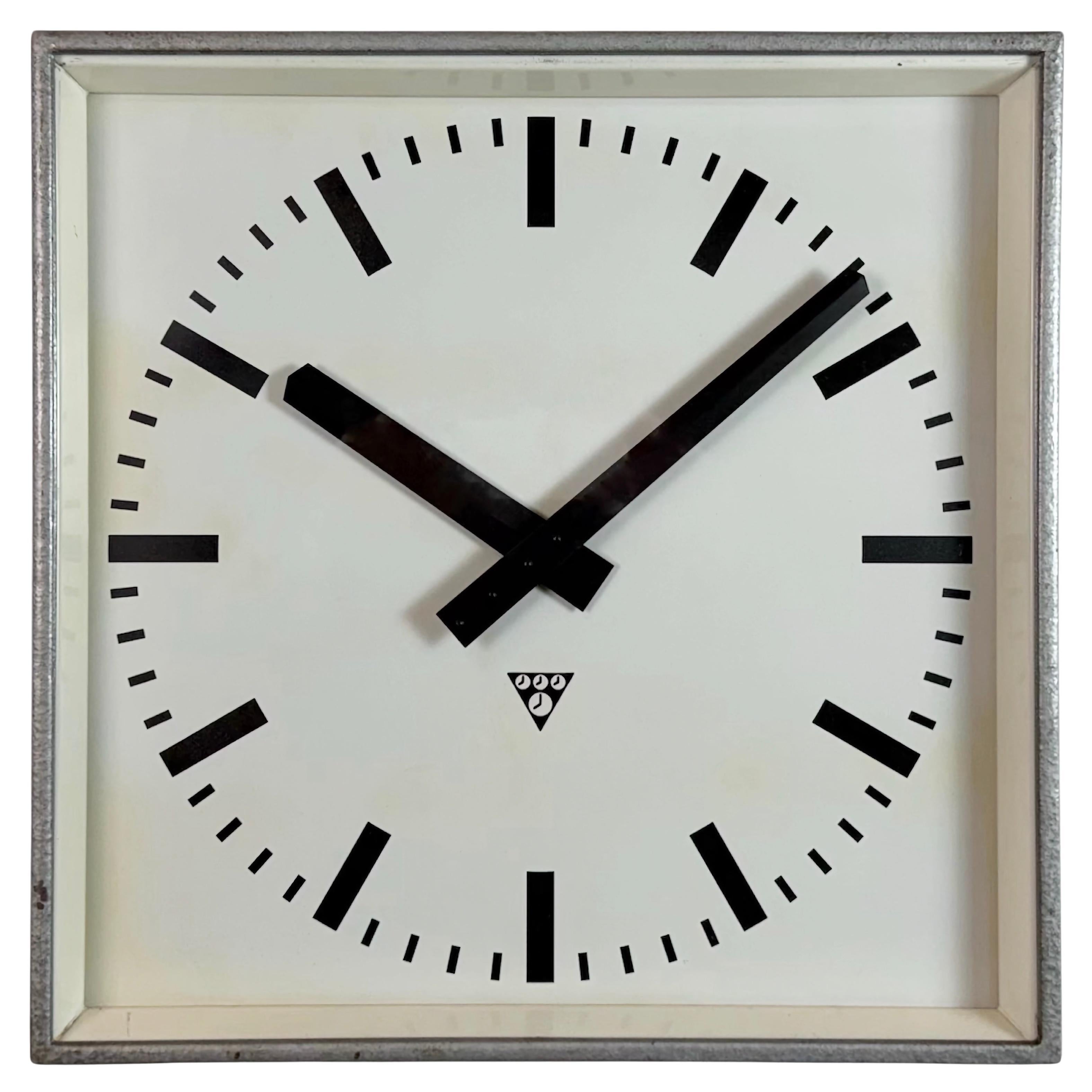 Large Grey Square Wall Clock from Pragotron, 1970s For Sale