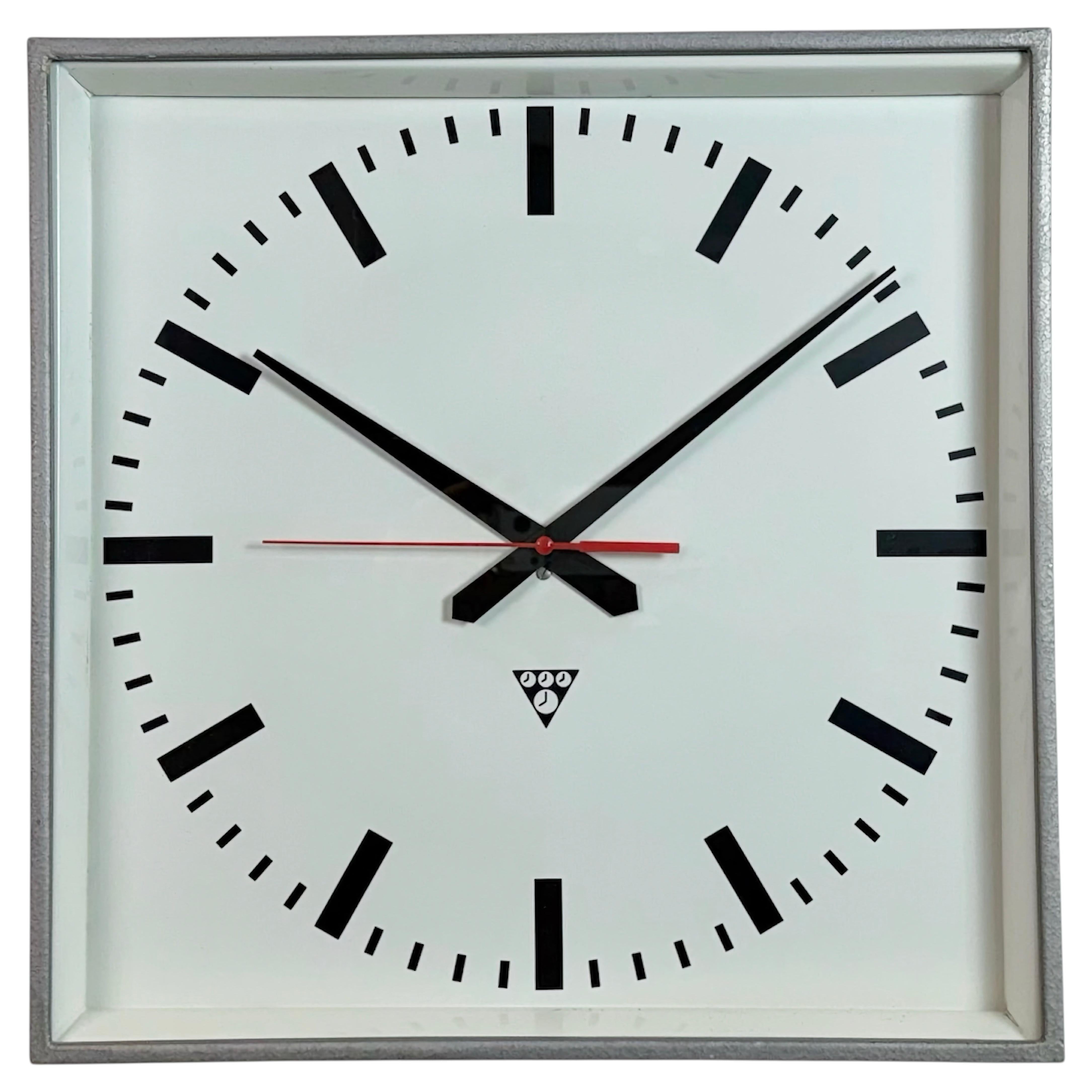 Large Grey Square Wall Clock from Pragotron, 1970s