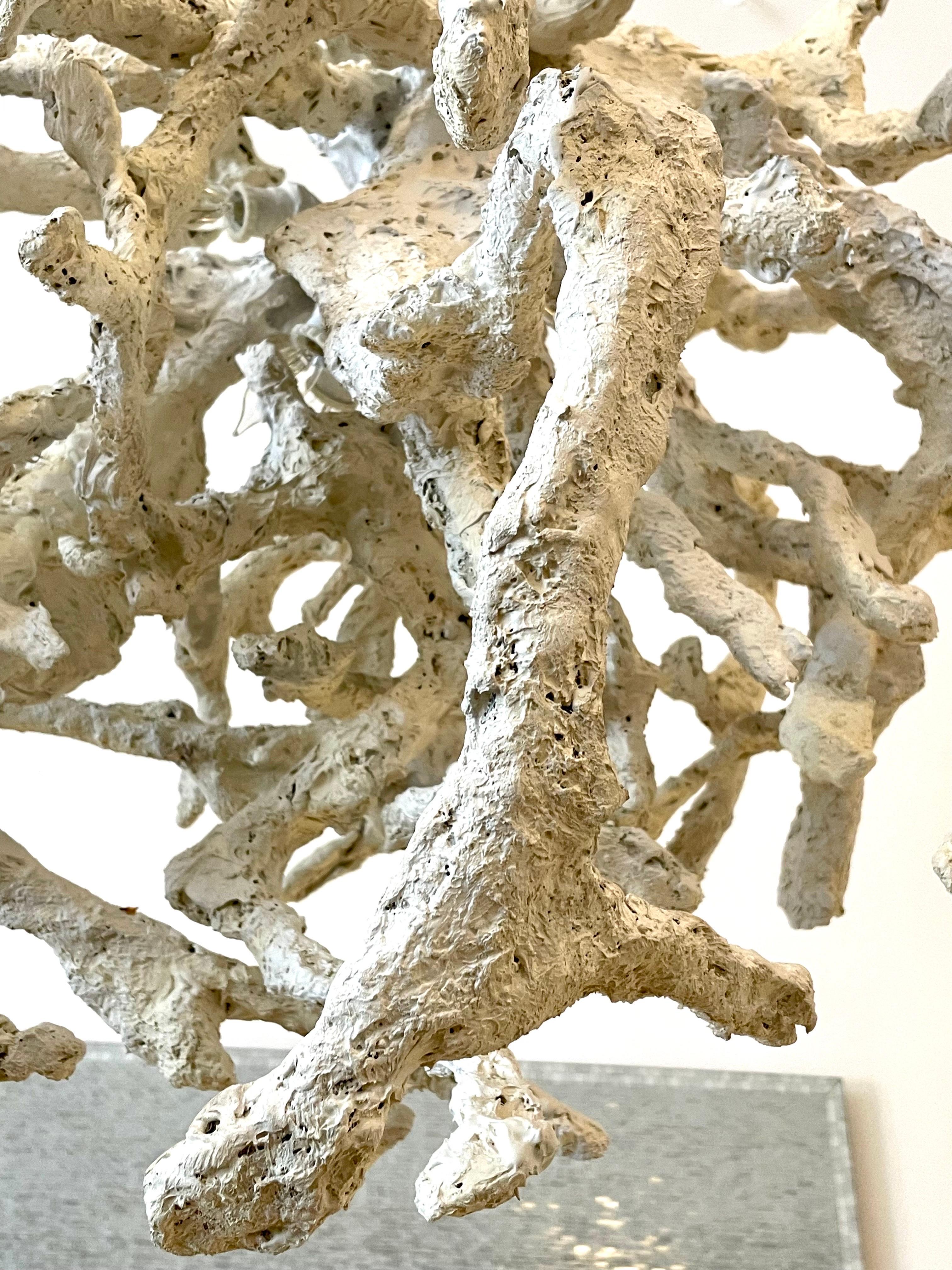 Five exposed light bulbs embedded within this oversized life-like rough textured coral branch style chandelier.  Very natural and organic - perfect seaside or neutral style hanging light fixture.