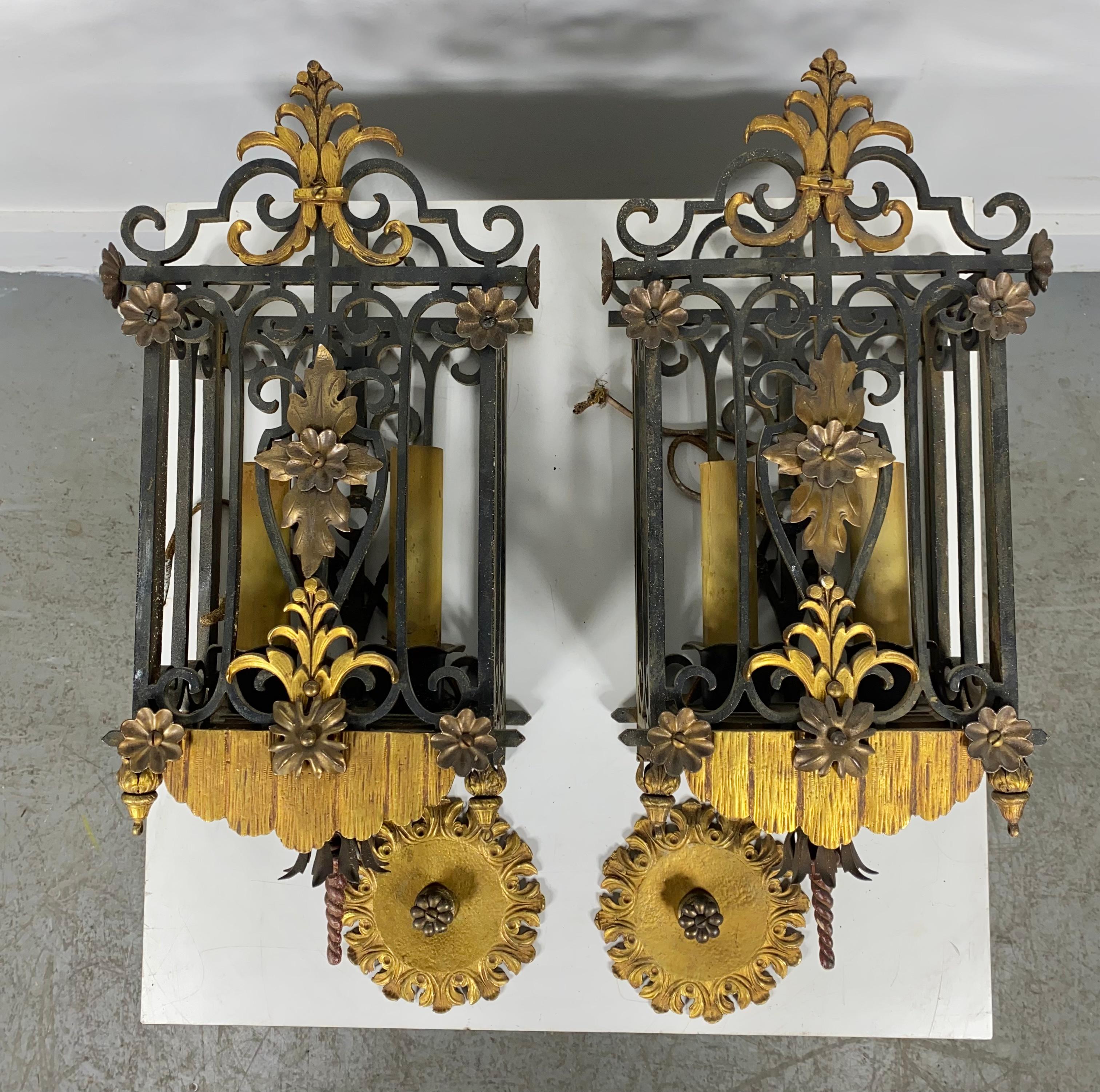 Large group Antique French Gothic , Iron and Gilt wall sconce's For Sale 8