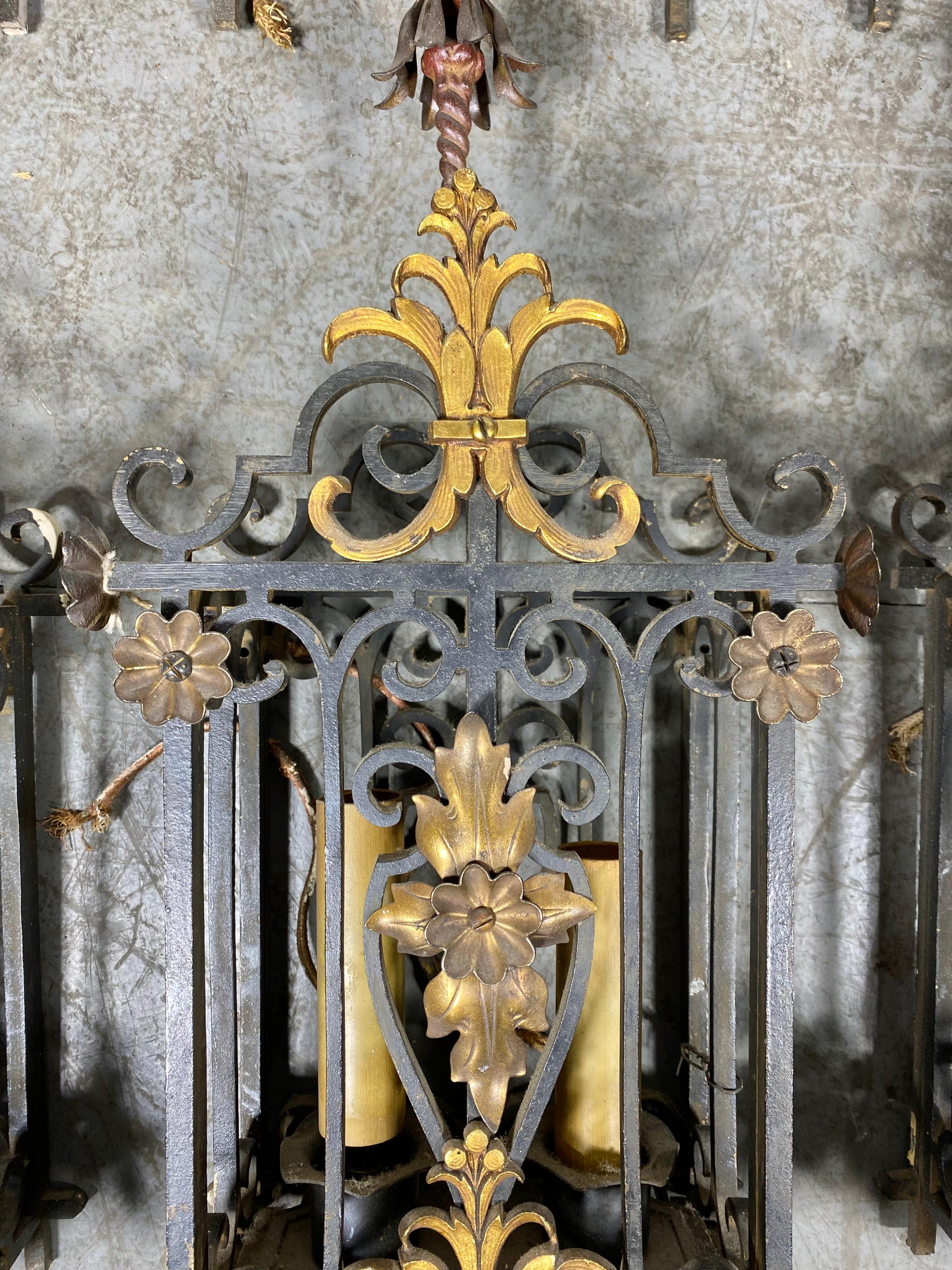 Large group Antique French Gothic , Iron and Gilt wall sconce's For Sale 9