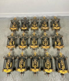 Large group Antique French Gothic , Iron and Gilt wall sconce's