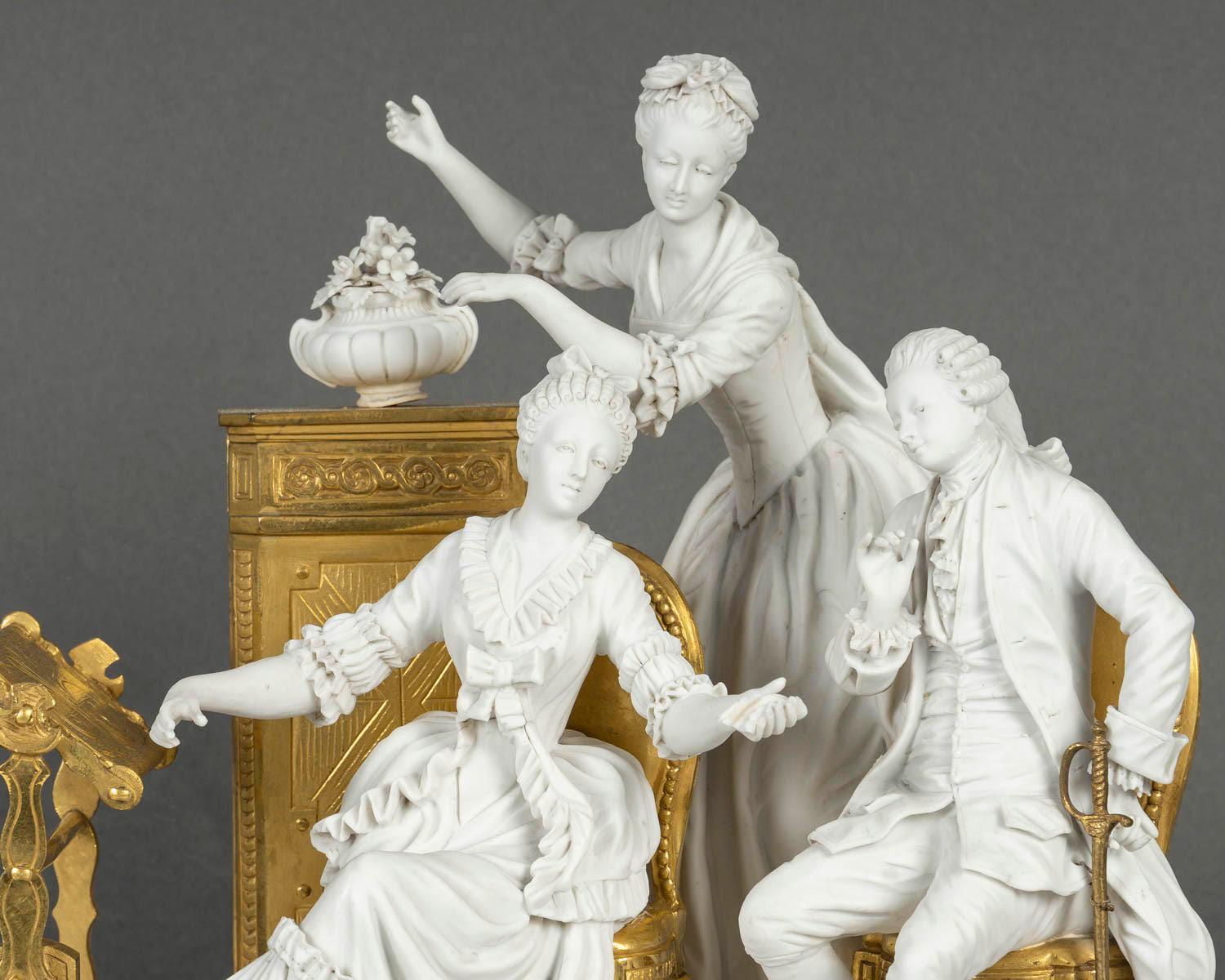 An important 19th century group, Napoleon III period, in biscuit and gilt bronze from the Manufacture de Sèvres.
H: 28cm, W: 33cm, D: 20cm