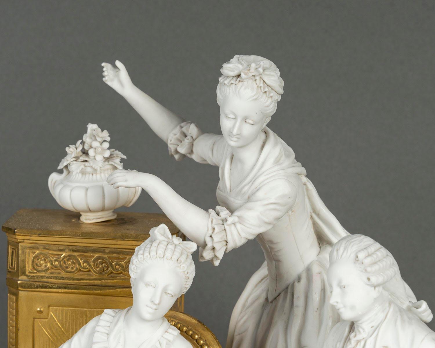 French Large Group in Biscuit and Gilt Bronze, Sèvres Manufactory, Napoleon III Period. For Sale