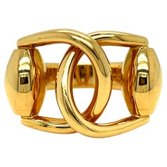 Large GUCCI Vintage Horsebit 18K Yellow Gold Ring.