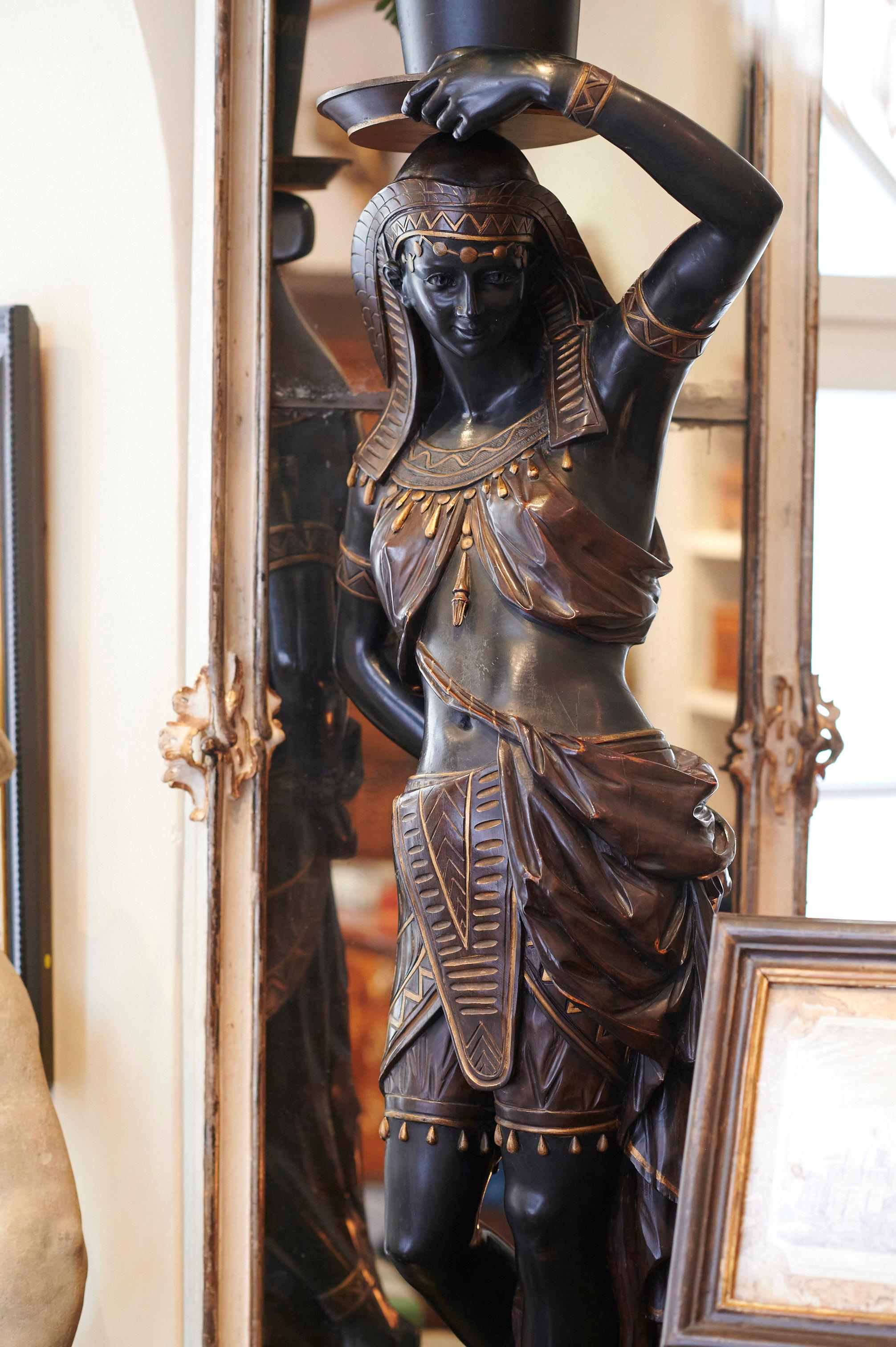 Wood Large Guéridon Sculpture of an Egyptian Woman, Venice C. 1865, Italy For Sale