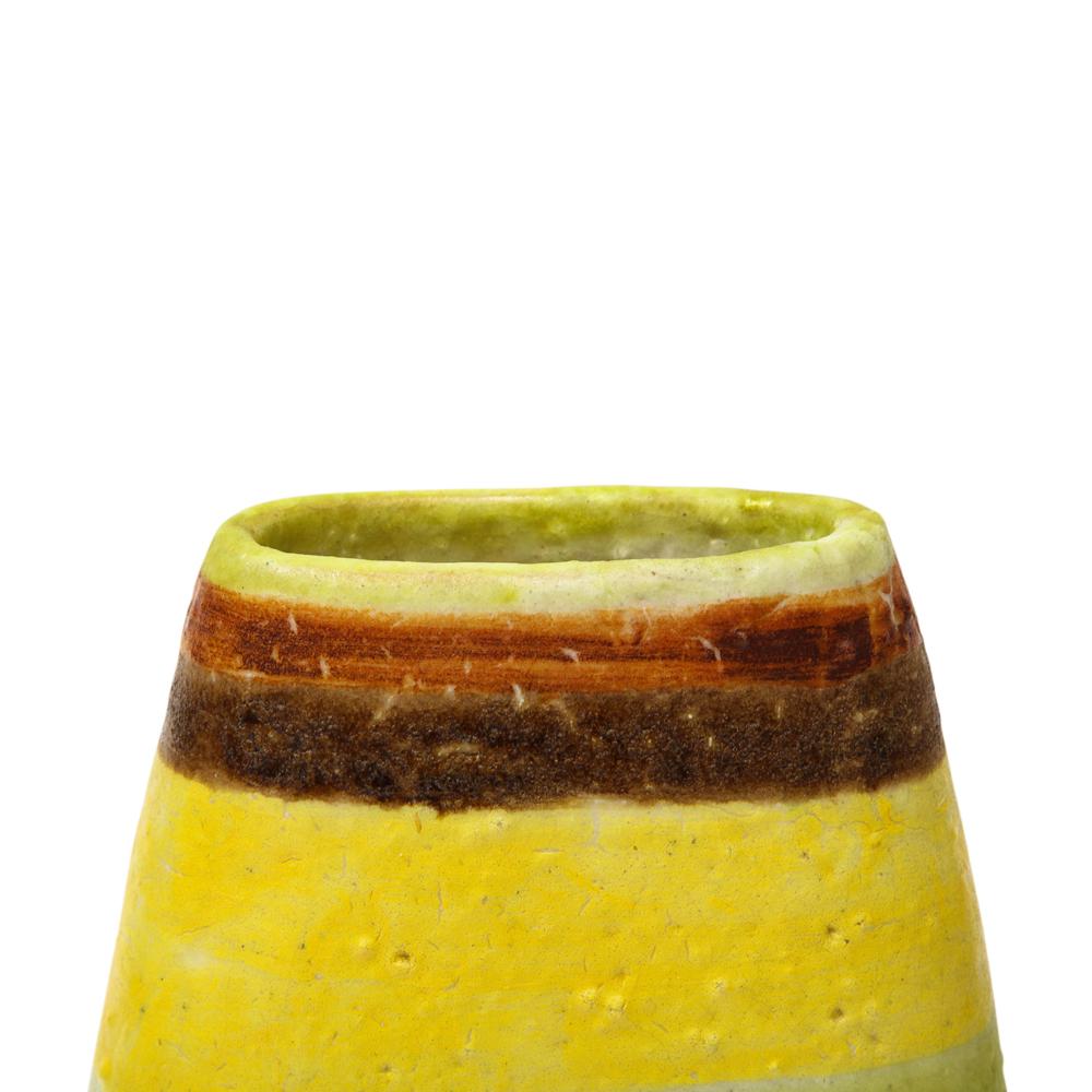 Large Guido Gambone Vase, Ceramic, Yellow, Green, Stripes, Signed 1