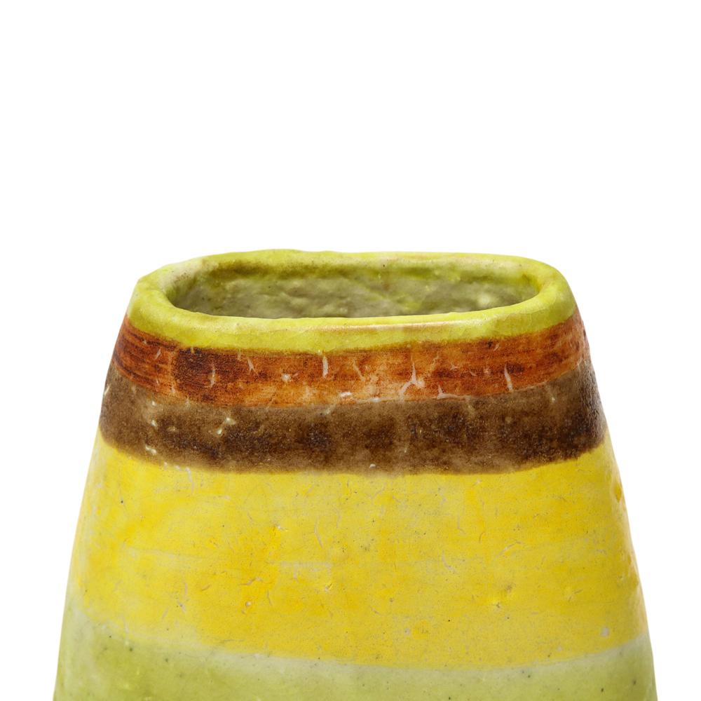 Large Guido Gambone Vase, Ceramic, Yellow, Green, Stripes, Signed 4