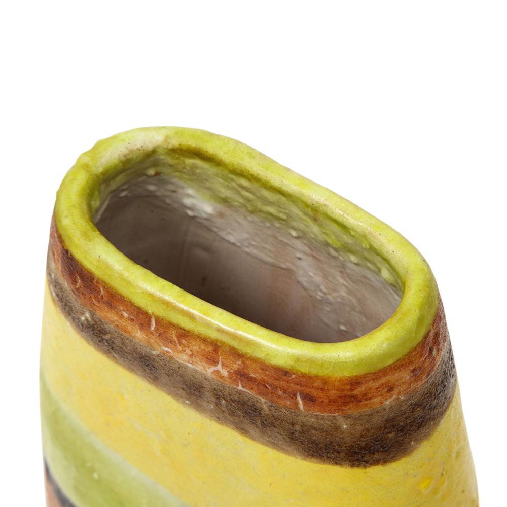 Large Guido Gambone Vase, Ceramic, Yellow, Green, Stripes, Signed 5