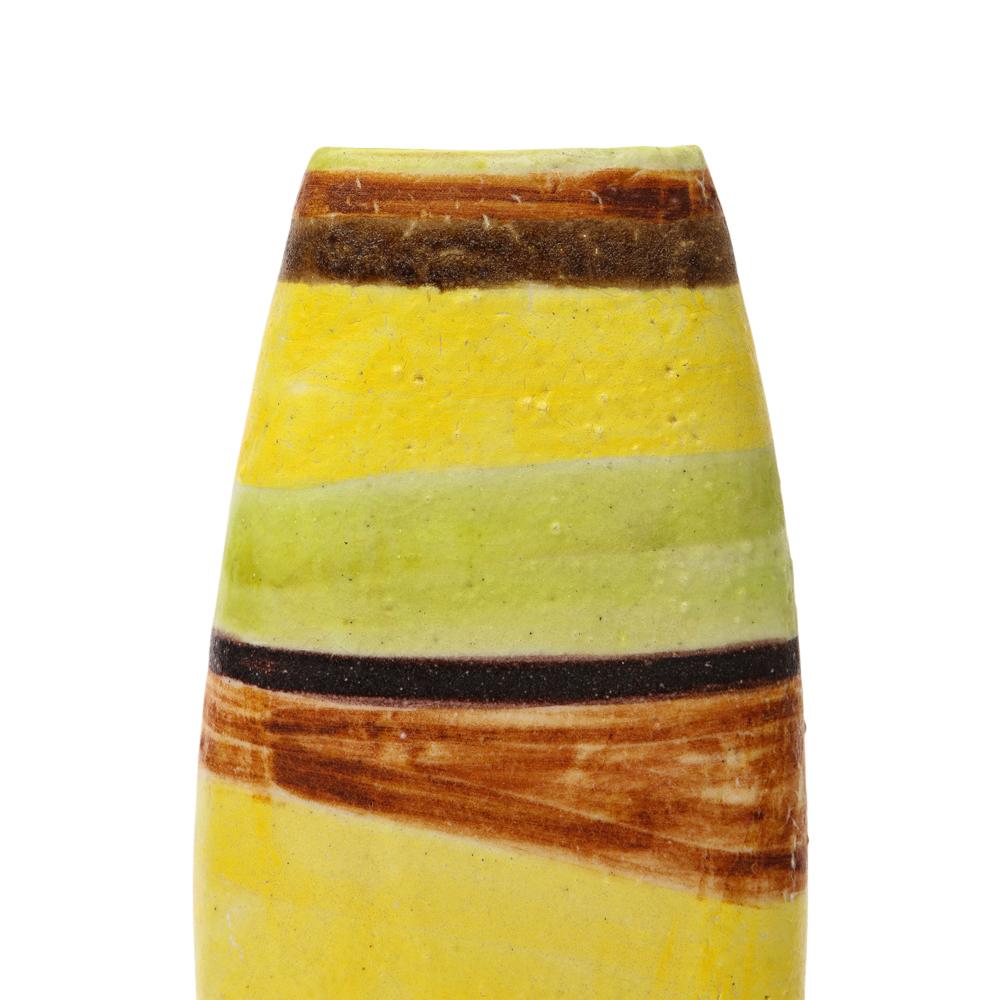 Mid-Century Modern Large Guido Gambone Vase, Ceramic, Yellow, Green, Stripes, Signed