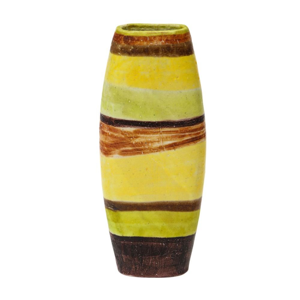 Glazed Large Guido Gambone Vase, Ceramic, Yellow, Green, Stripes, Signed