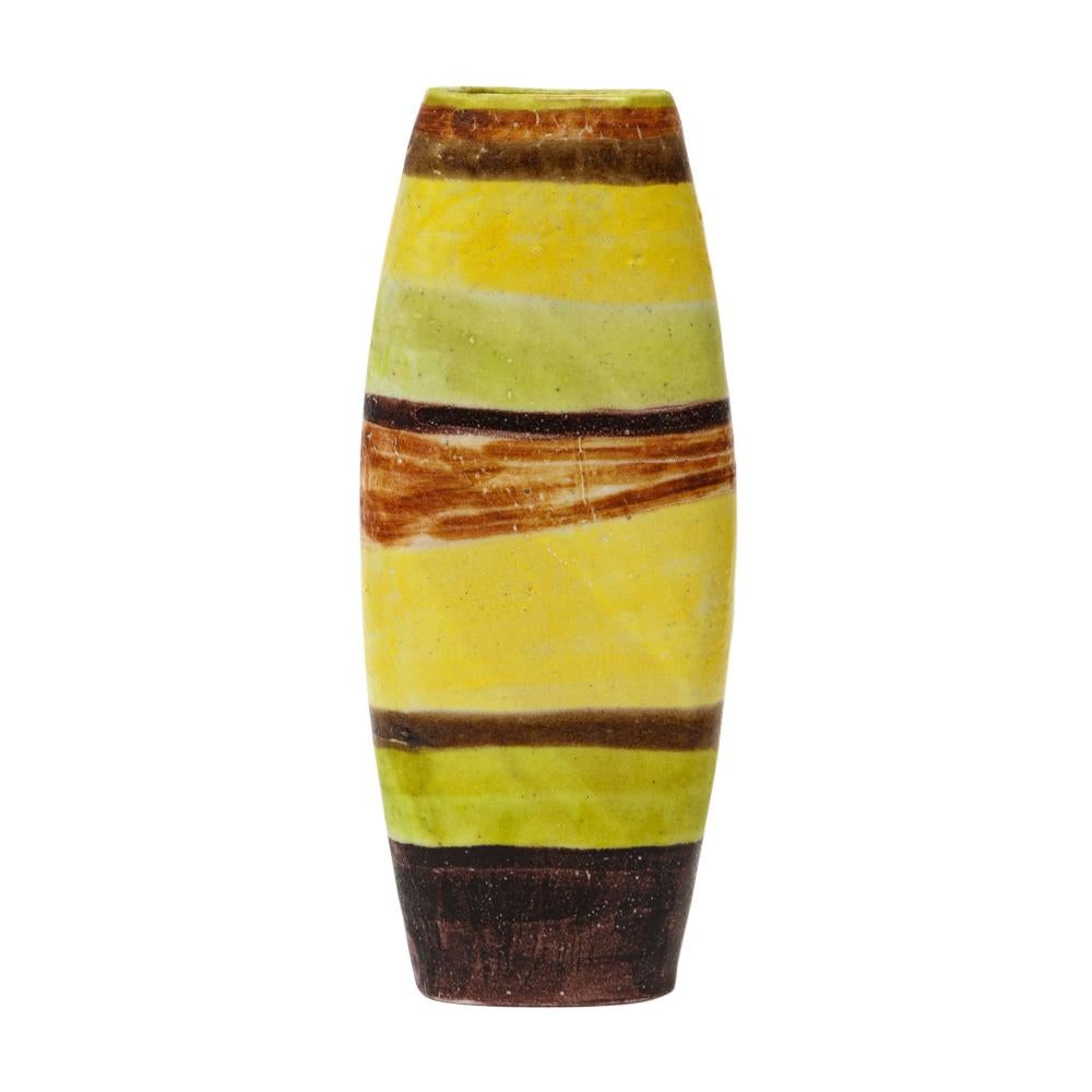 Large Guido Gambone Vase, Ceramic, Yellow, Green, Stripes, Signed In Good Condition In New York, NY