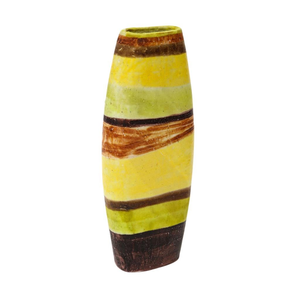 Mid-20th Century Large Guido Gambone Vase, Ceramic, Yellow, Green, Stripes, Signed