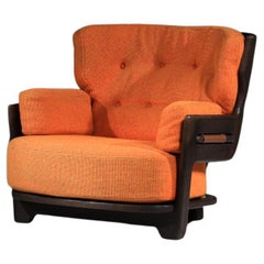 Large Guillerme and Chambron armchair in stained oak from the 1960s, “Denis”