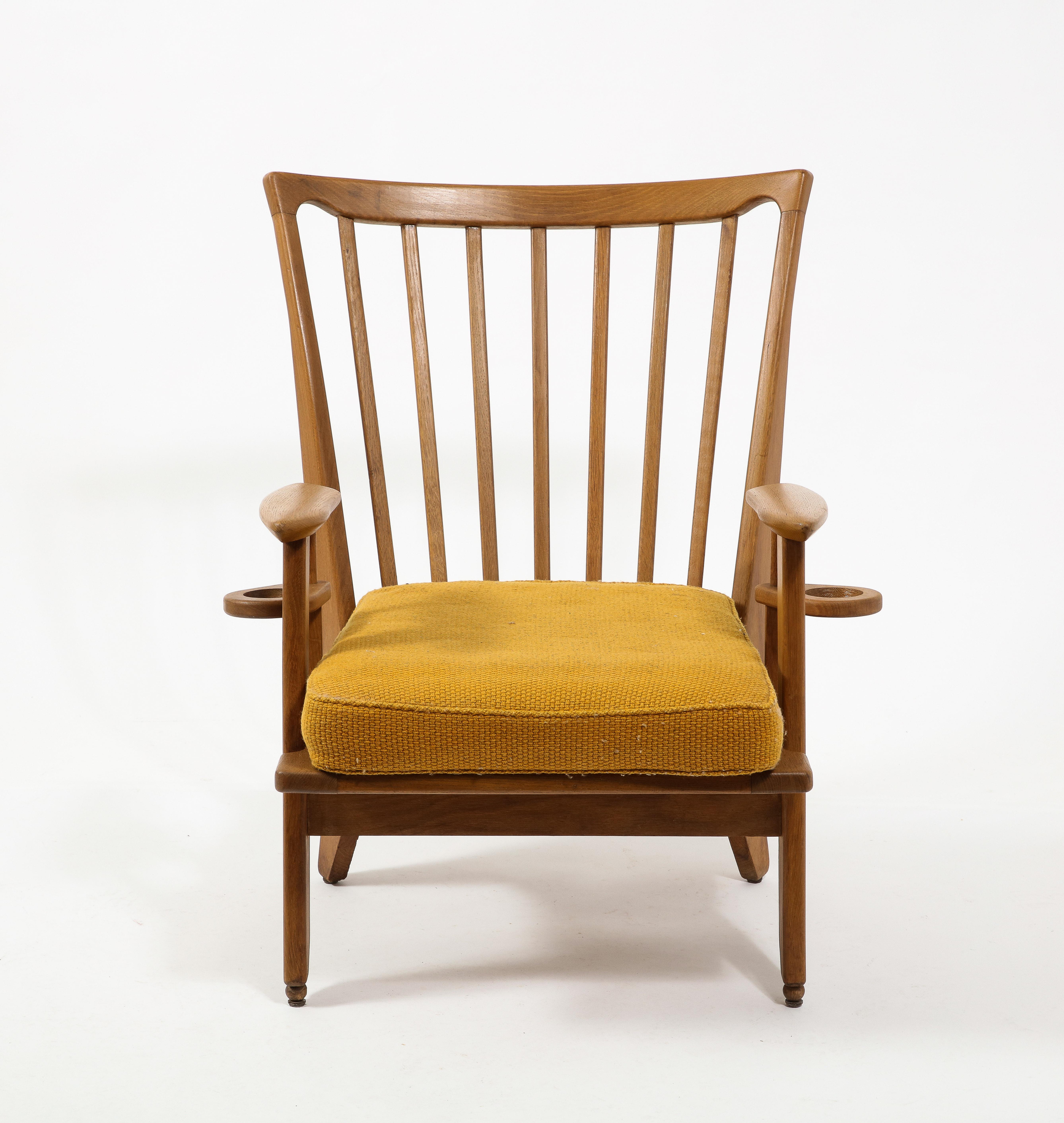 Große Sessel aus Eiche und Wolle von Guillerme & Chambron, Frankreich 1960er Jahre im Angebot 12