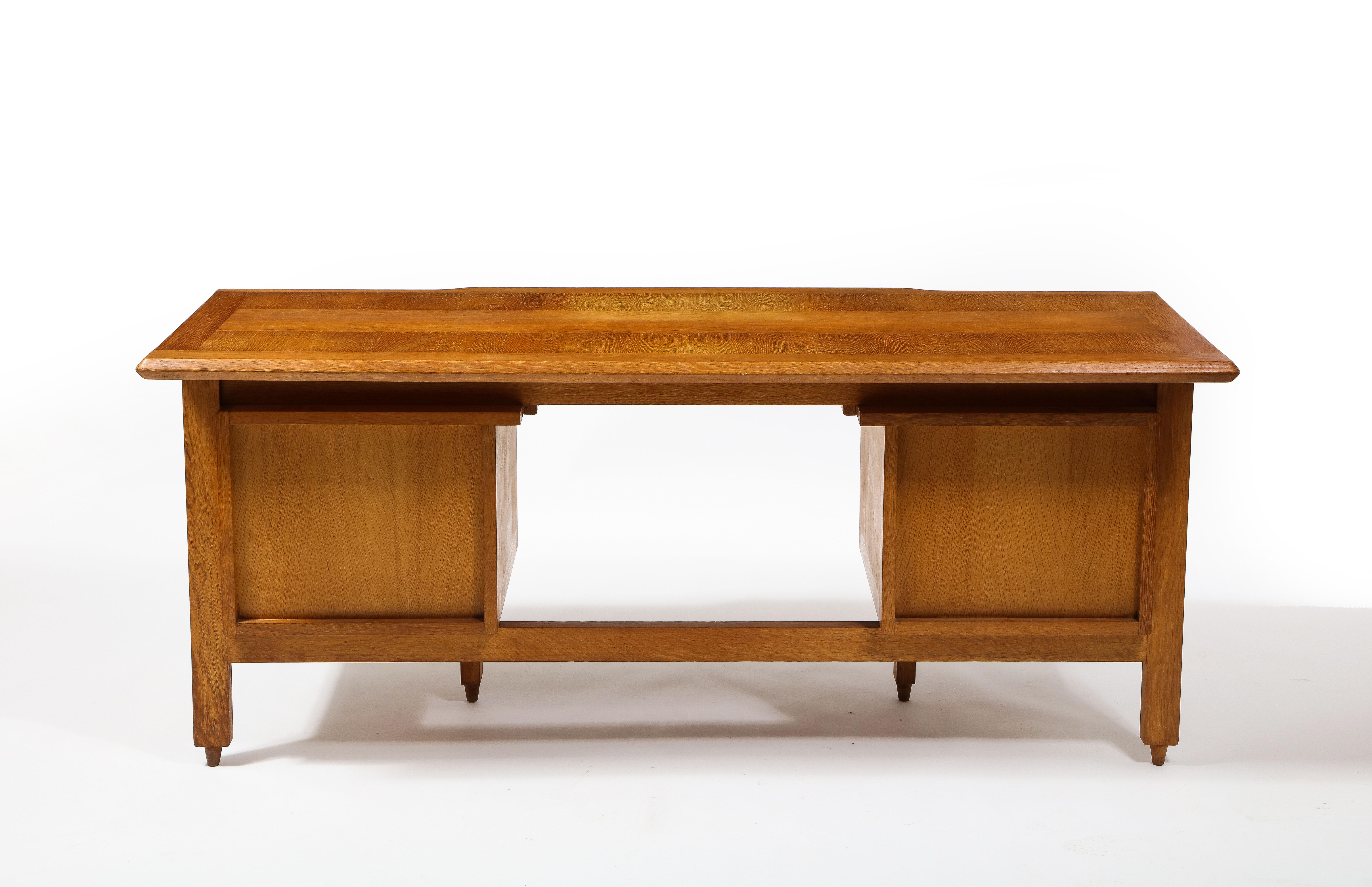 Large Guillerme & Chambron Desk in Oak, France, 1950's 7