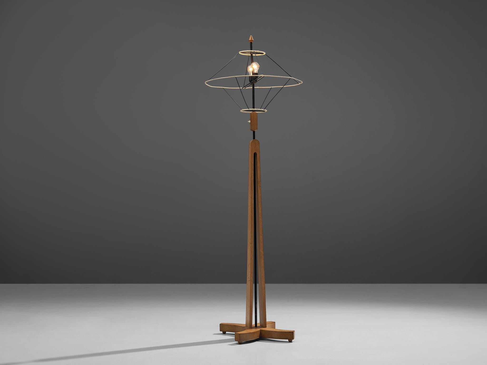 Metal Large Guillerme & Chambron Floor Lamp in Oak 