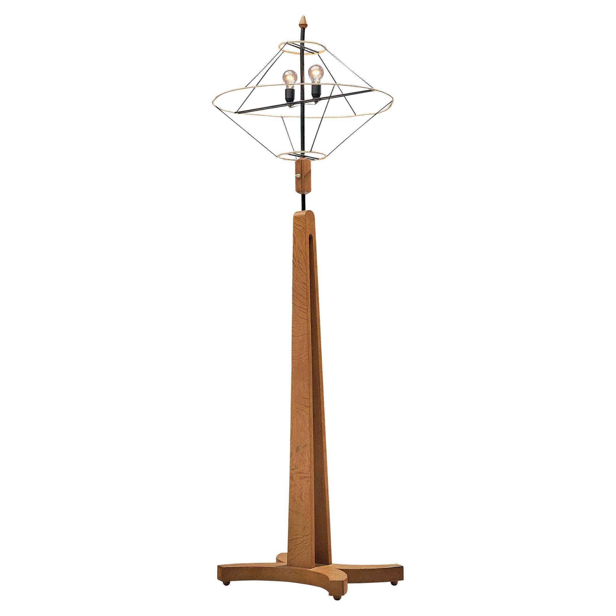 Large Guillerme & Chambron Floor Lamp in Oak 