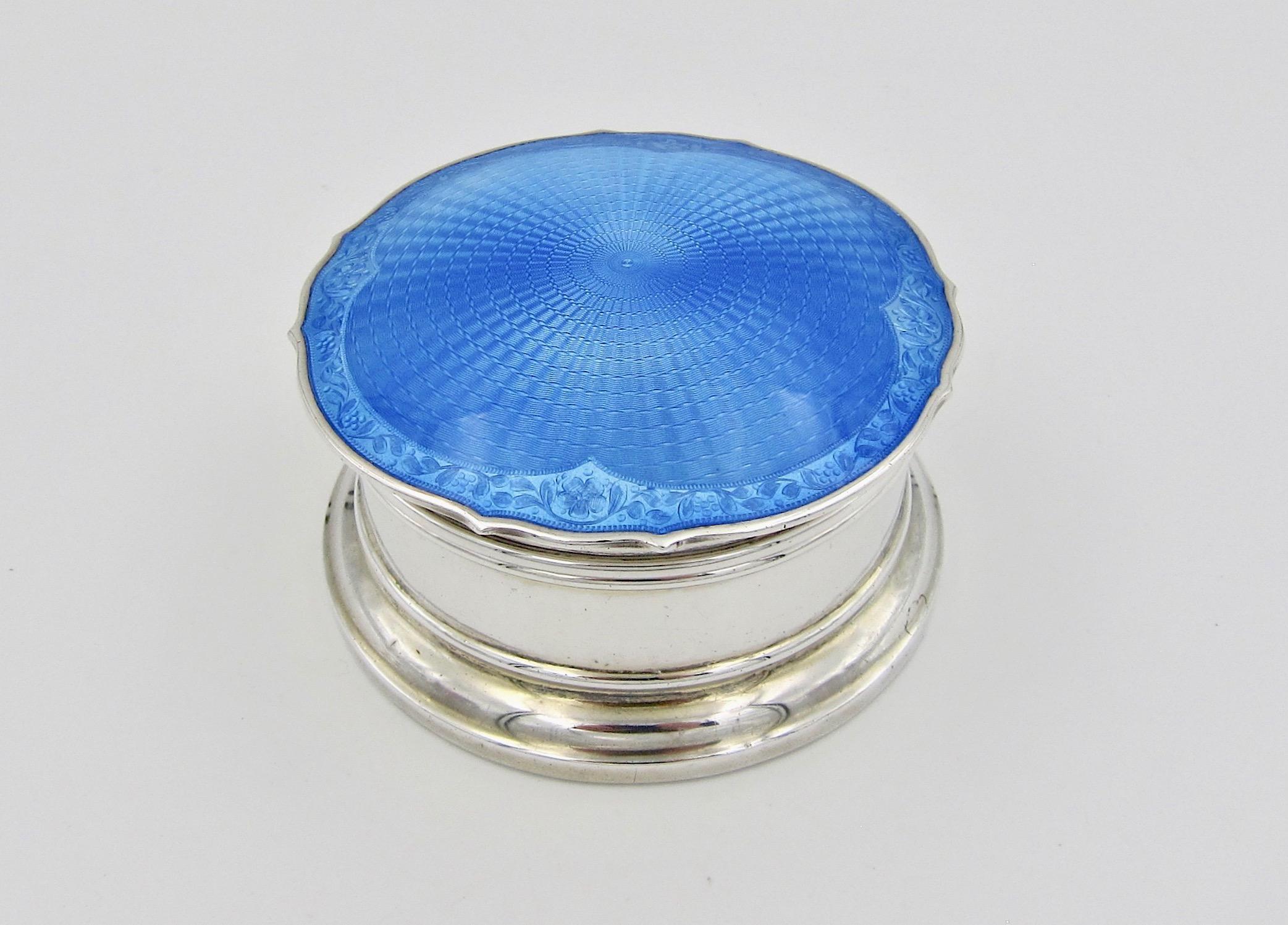 Large English Art Deco Sterling Silver and Guilloche Enamel Box, Birmingham 1926 1