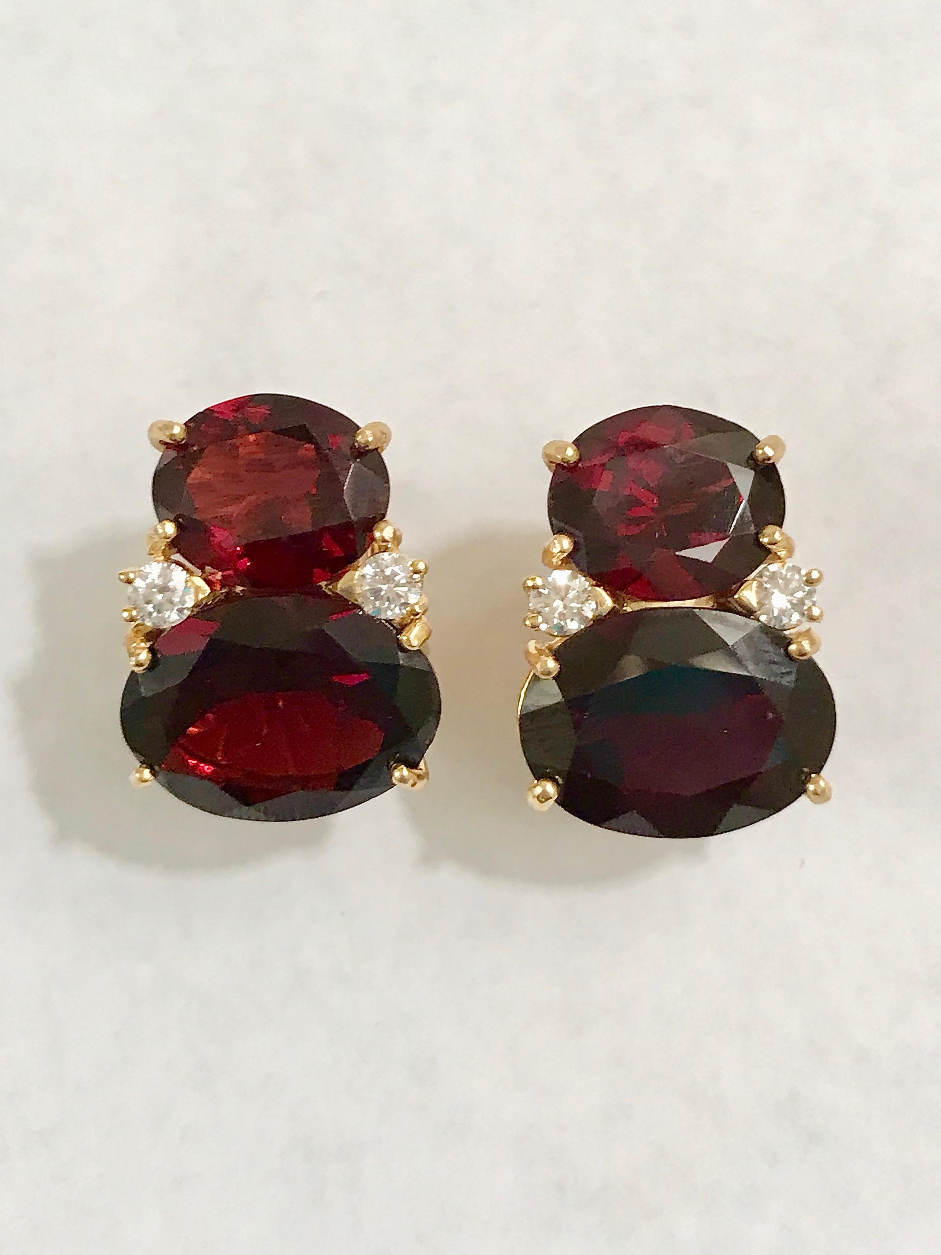 Large GUM DROP Clip Earrings with Garnet and Cabochon Citrine and Diamonds For Sale 11