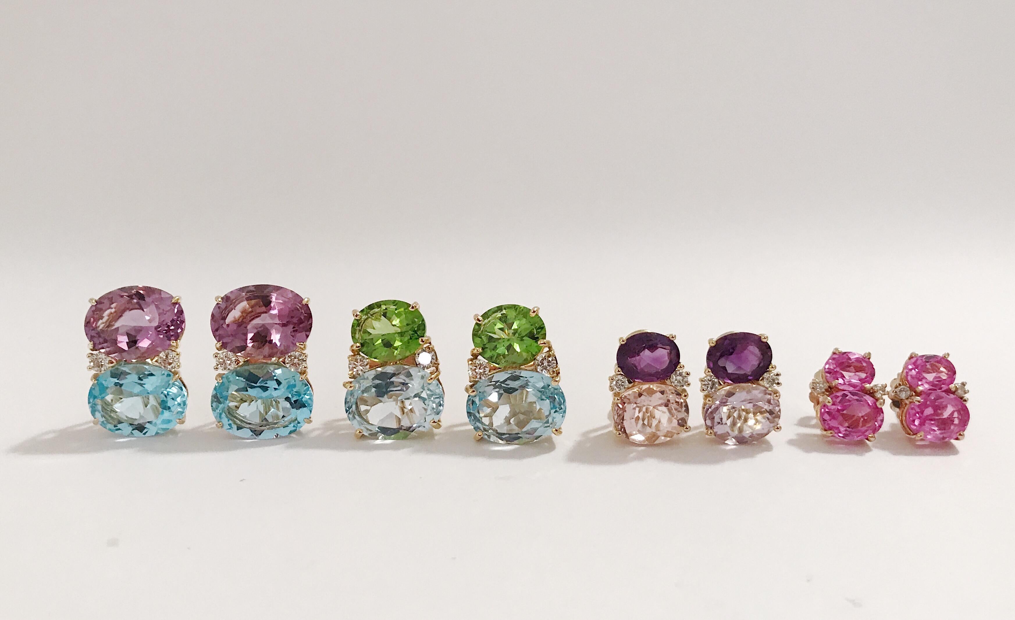 Große Gummi-Tropfen-Ohrringe mit blauem Topas, Türkis und Diamanten Clip oder durchbohrt Damen im Angebot